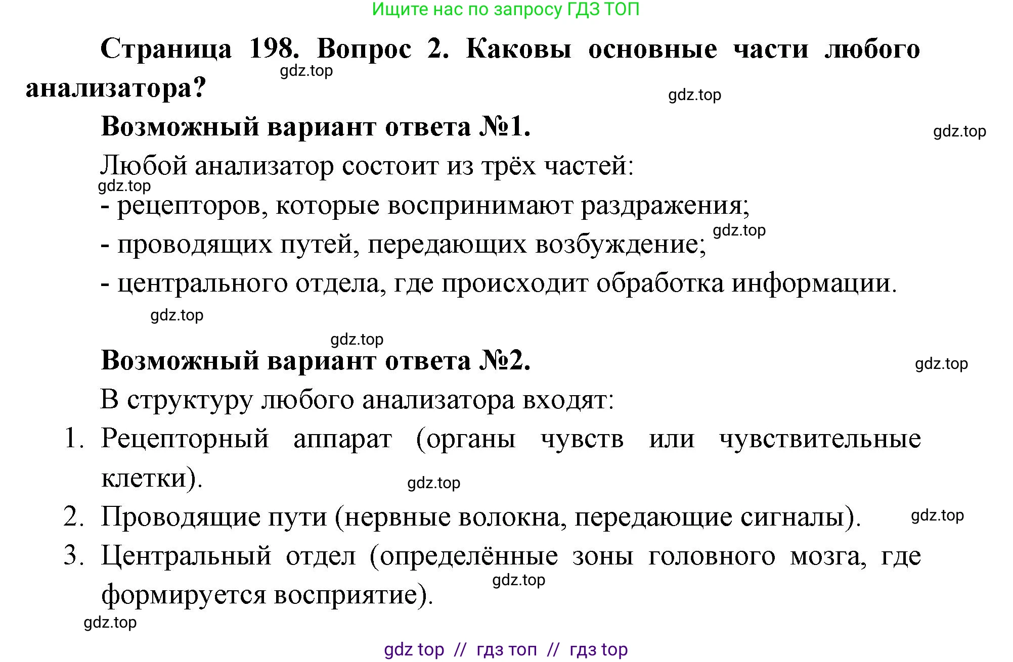 Биология, 8 класс Учебник, авторы: Пасечник Владимир Васильевич, Каменский Андрей Александрович, Швецов Глеб Геннадьевич, издательство Просвещение, Москва, 2019, страница 198, номер 2, Решение