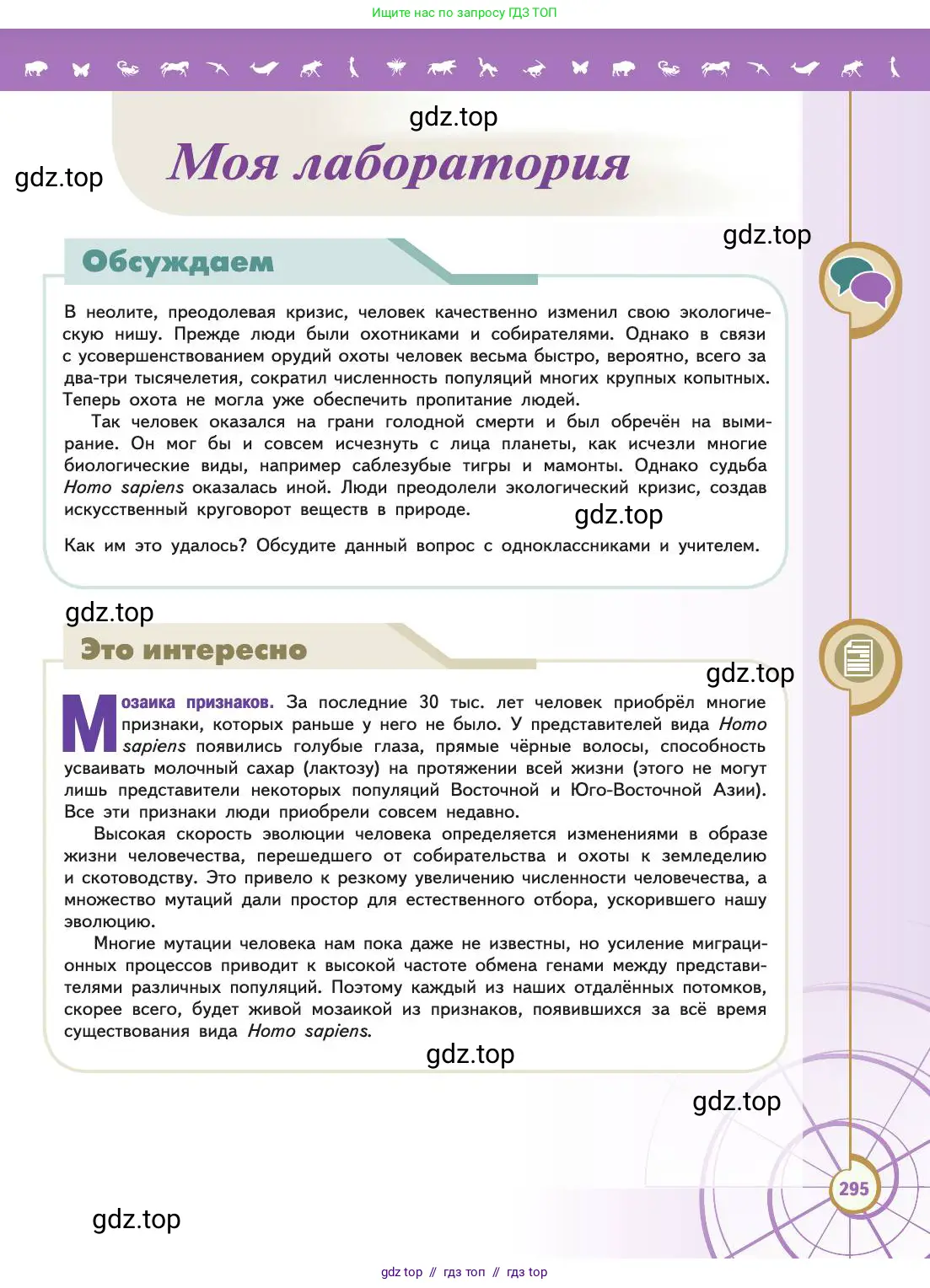 Биология, 11 класс Учебник, авторы: Пасечник Владимир Васильевич, Каменский Андрей Александрович, Рубцов Александр Михайлович, Швецов Глеб Геннадьевич, Абовян Леван Арташесович, Гапонюк Зоя Георгиевна, издательство Просвещение, Москва, 2019, страница 295