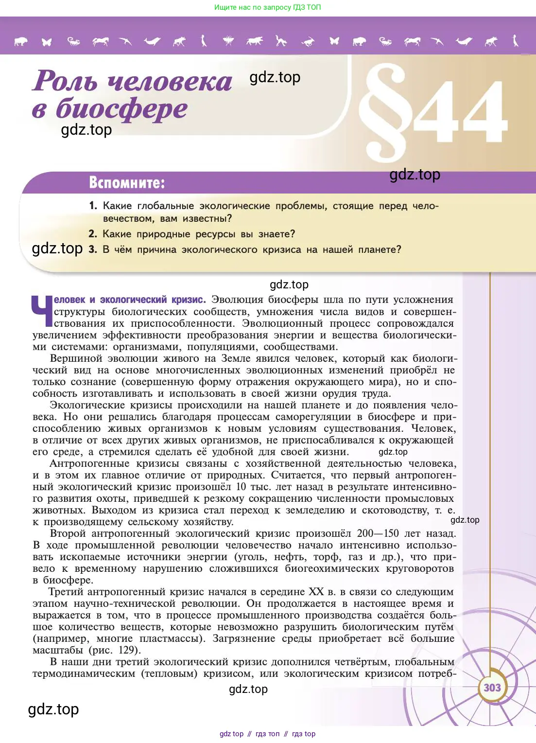 Биология, 11 класс Учебник, авторы: Пасечник Владимир Васильевич, Каменский Андрей Александрович, Рубцов Александр Михайлович, Швецов Глеб Геннадьевич, Абовян Леван Арташесович, Гапонюк Зоя Георгиевна, издательство Просвещение, Москва, 2019, страница 303