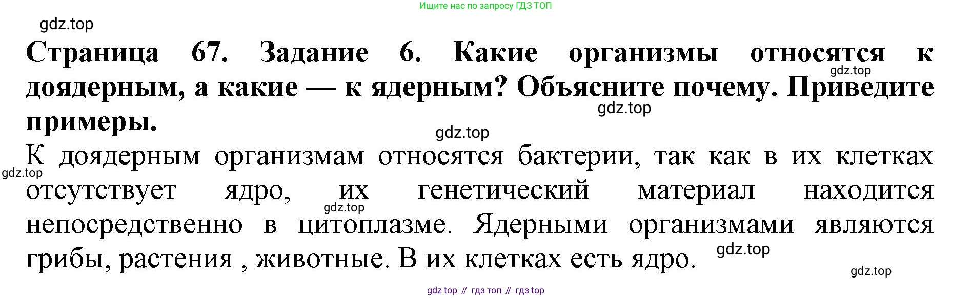 Биология, 5 класс Учебник, авторы: Пасечник Владимир Васильевич, Суматохин Сергей Витальевич, Гапонюк Зоя Георгиевна, Швецов Глеб Геннадьевич, издательство Просвещение, Москва, 2023, белого цвета, страница 67, номер 6, Решение
