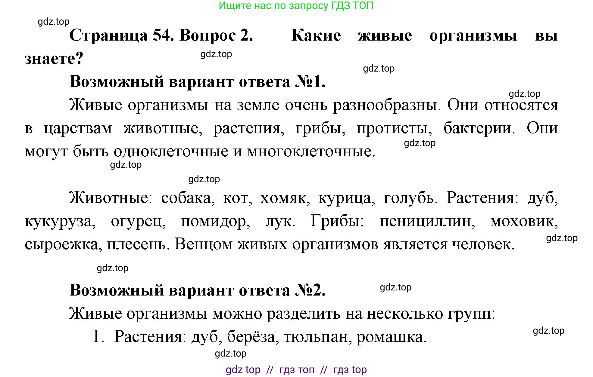 Биология, 5 класс Учебник, авторы: Пасечник Владимир Васильевич, Суматохин Сергей Витальевич, Гапонюк Зоя Георгиевна, Швецов Глеб Геннадьевич, издательство Просвещение, Москва, 2023, белого цвета, страница 54, номер 2, Решение 2