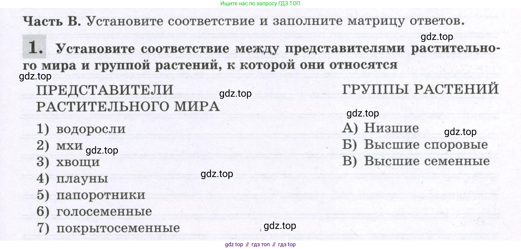 ГДЗ Биология, 6 класс рабочая тетрадь, авторы: Пасечник Владимир Васильевич, Суматохин Сергей Витальевич, Швецов Глеб Геннадьевич, Гапонюк Зоя Георгиевна, Косарькова Марина Викторовна, издательство Просвещение, Москва, 2023, белого цвета, страница 27, номер 1, Условие
