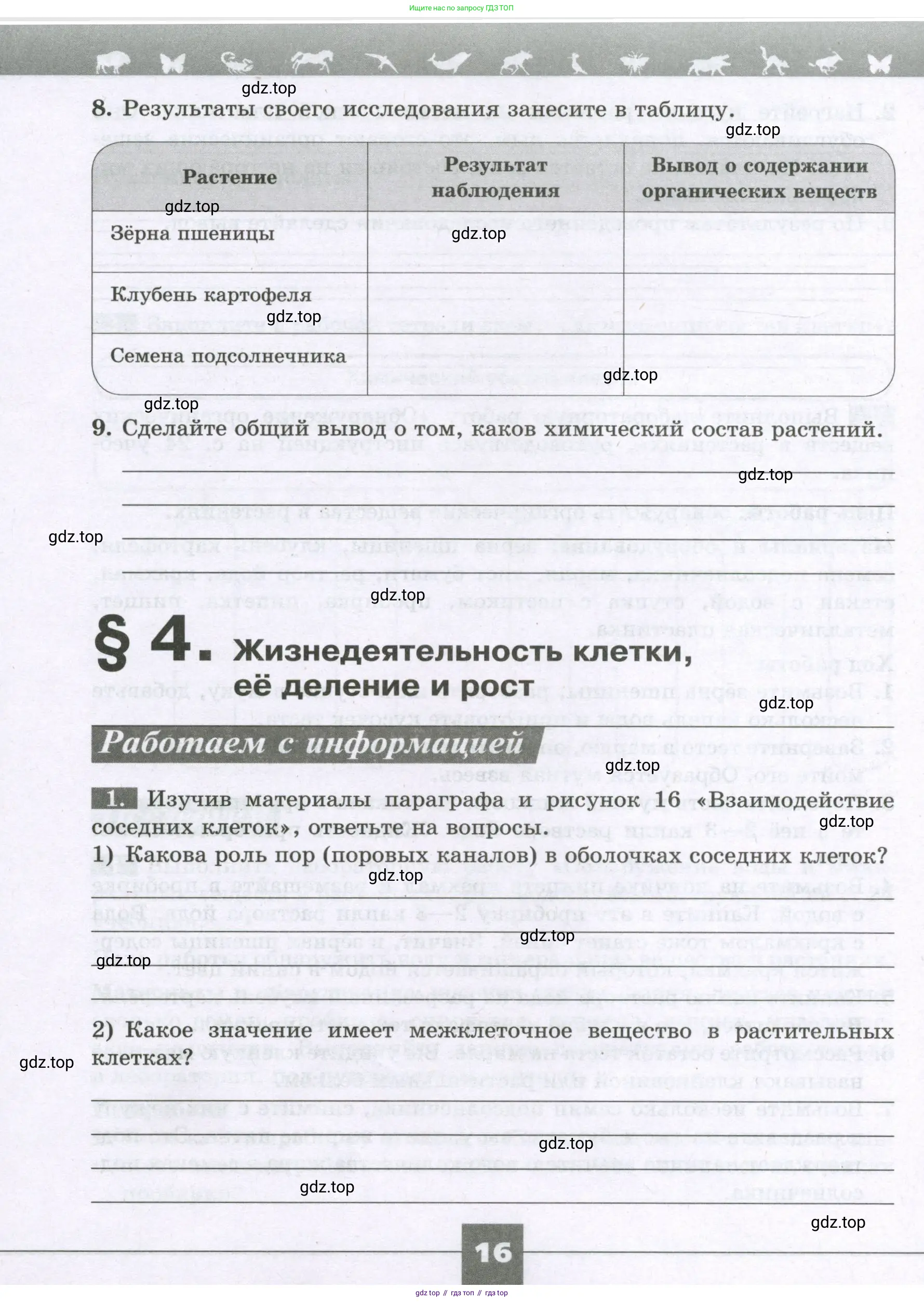 Биология, 6 класс рабочая тетрадь, авторы: Пасечник Владимир Васильевич, Суматохин Сергей Витальевич, Швецов Глеб Геннадьевич, Гапонюк Зоя Георгиевна, Косарькова Марина Викторовна, издательство Просвещение, Москва, 2023, белого цвета, страница 16