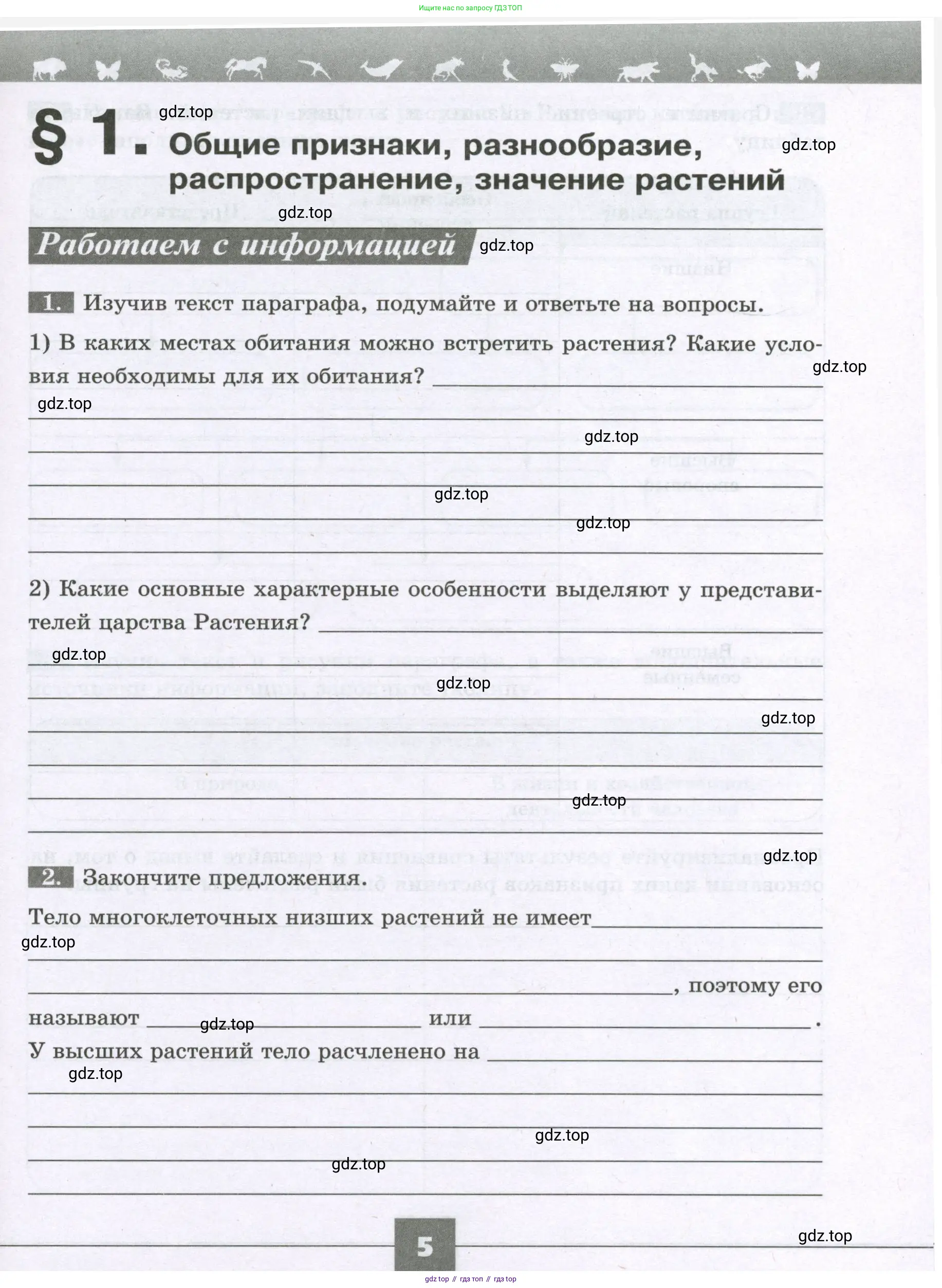 Биология, 6 класс рабочая тетрадь, авторы: Пасечник Владимир Васильевич, Суматохин Сергей Витальевич, Швецов Глеб Геннадьевич, Гапонюк Зоя Георгиевна, Косарькова Марина Викторовна, издательство Просвещение, Москва, 2023, белого цвета, страница 5