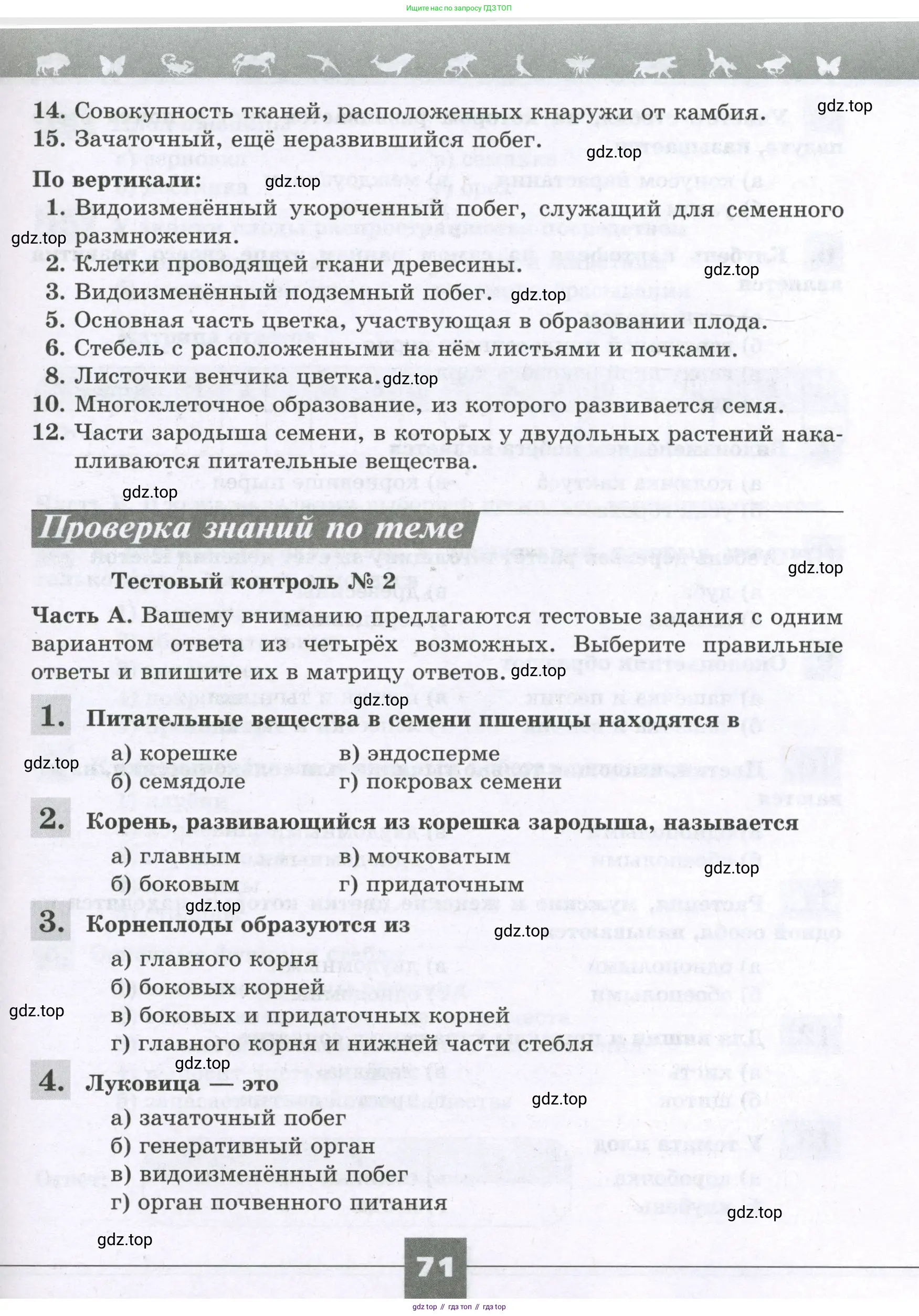 Биология, 6 класс рабочая тетрадь, авторы: Пасечник Владимир Васильевич, Суматохин Сергей Витальевич, Швецов Глеб Геннадьевич, Гапонюк Зоя Георгиевна, Косарькова Марина Викторовна, издательство Просвещение, Москва, 2023, белого цвета, страница 71