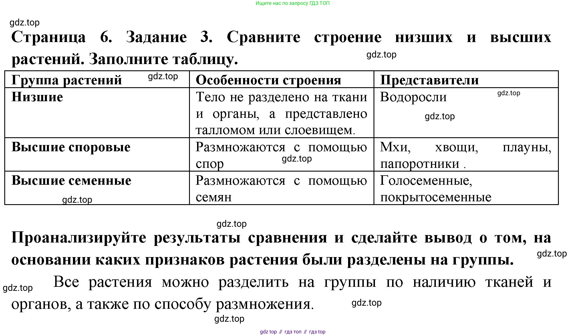 ГДЗ Биология, 6 класс рабочая тетрадь, авторы: Пасечник Владимир Васильевич, Суматохин Сергей Витальевич, Швецов Глеб Геннадьевич, Гапонюк Зоя Георгиевна, Косарькова Марина Викторовна, издательство Просвещение, Москва, 2023, белого цвета, страница 6, номер 3, Решение