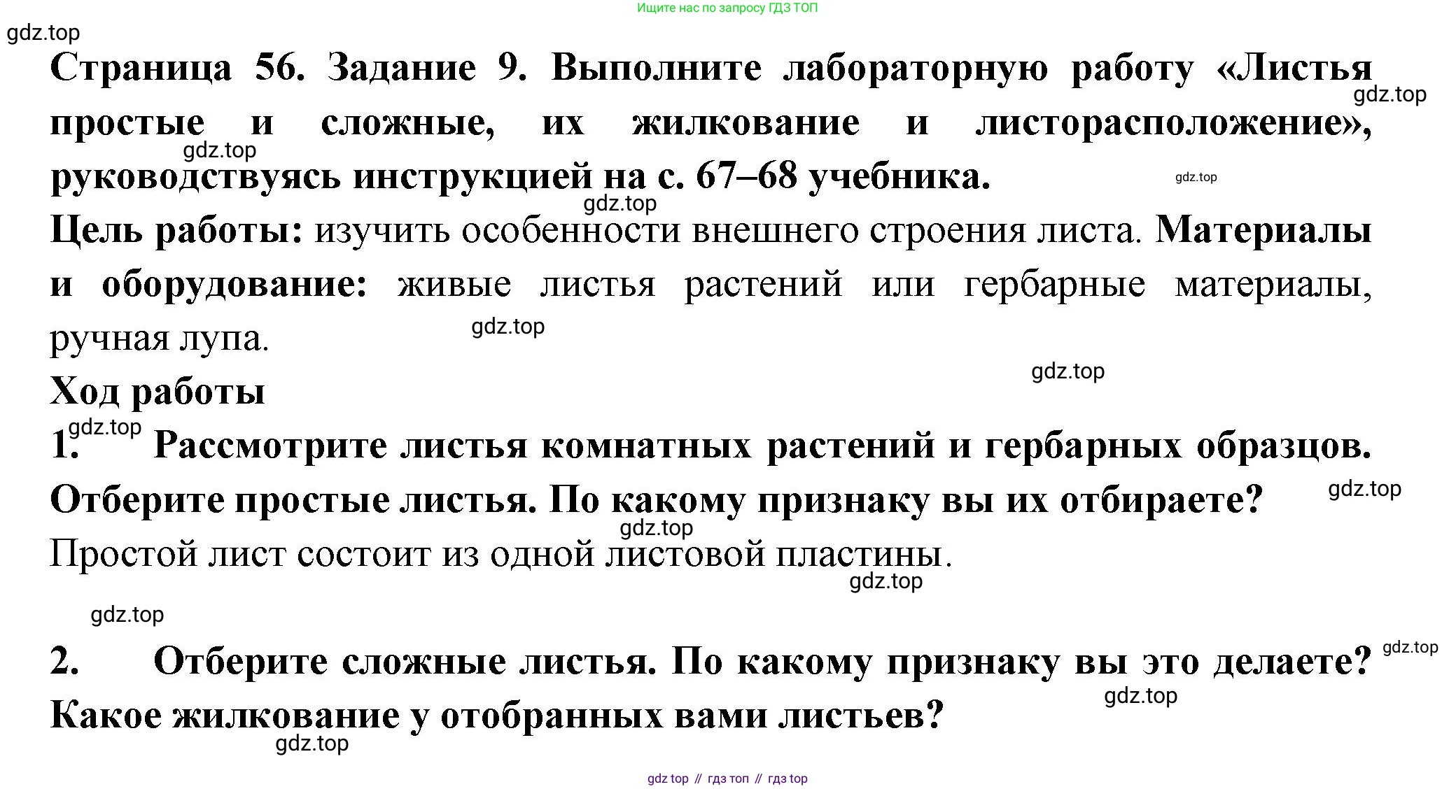 ГДЗ Биология, 6 класс рабочая тетрадь, авторы: Пасечник Владимир Васильевич, Суматохин Сергей Витальевич, Швецов Глеб Геннадьевич, Гапонюк Зоя Георгиевна, Косарькова Марина Викторовна, издательство Просвещение, Москва, 2023, белого цвета, страница 56, номер 9, Решение