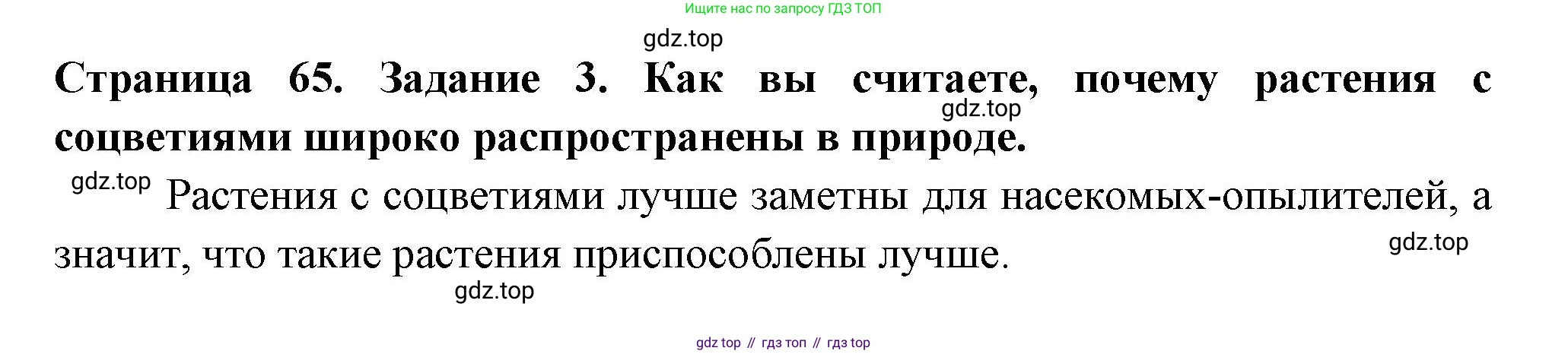 ГДЗ Биология, 6 класс рабочая тетрадь, авторы: Пасечник Владимир Васильевич, Суматохин Сергей Витальевич, Швецов Глеб Геннадьевич, Гапонюк Зоя Георгиевна, Косарькова Марина Викторовна, издательство Просвещение, Москва, 2023, белого цвета, страница 65, номер 3, Решение