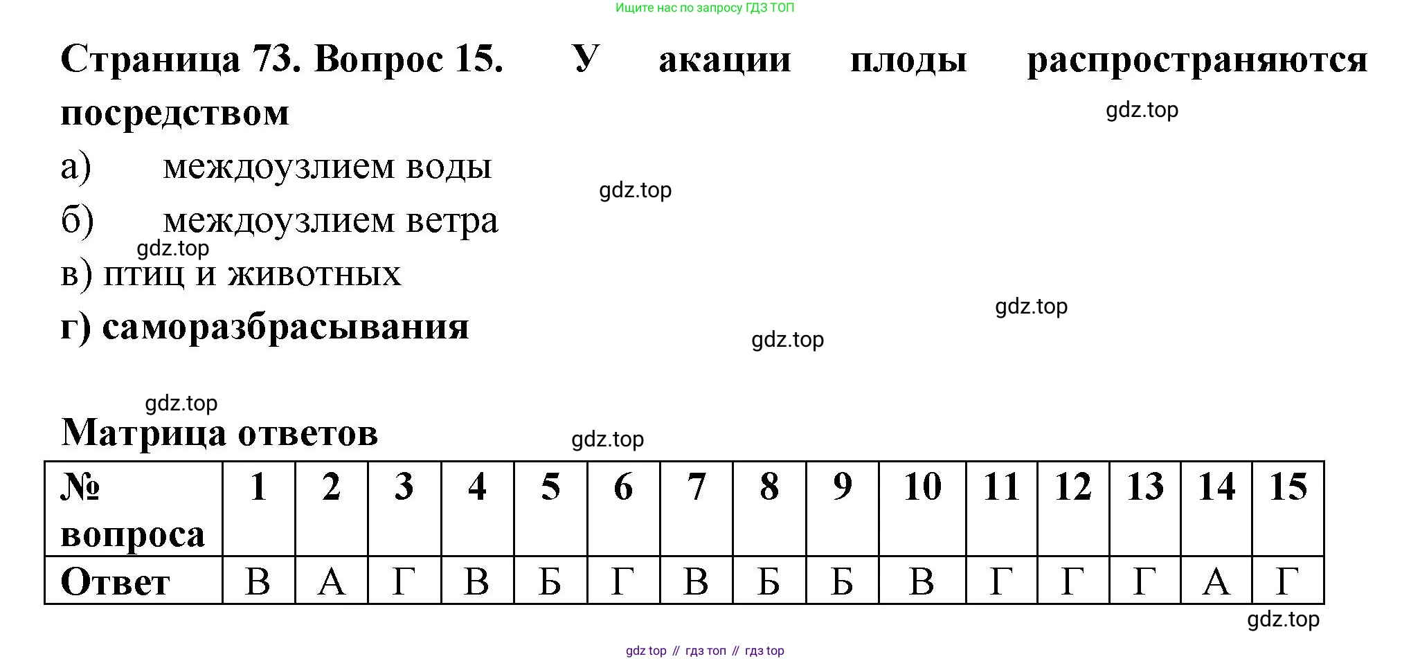 ГДЗ Биология, 6 класс рабочая тетрадь, авторы: Пасечник Владимир Васильевич, Суматохин Сергей Витальевич, Швецов Глеб Геннадьевич, Гапонюк Зоя Георгиевна, Косарькова Марина Викторовна, издательство Просвещение, Москва, 2023, белого цвета, страница 73, номер 15, Решение