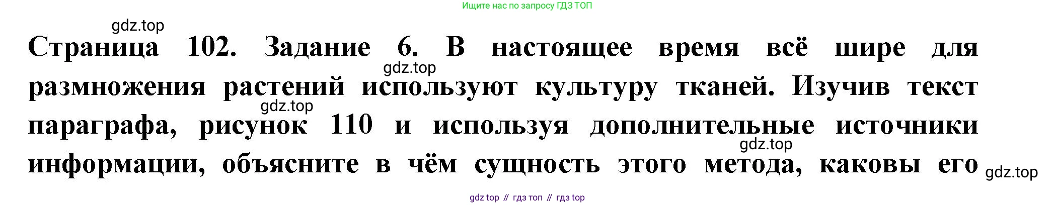 ГДЗ Биология, 6 класс рабочая тетрадь, авторы: Пасечник Владимир Васильевич, Суматохин Сергей Витальевич, Швецов Глеб Геннадьевич, Гапонюк Зоя Георгиевна, Косарькова Марина Викторовна, издательство Просвещение, Москва, 2023, белого цвета, страница 102, номер 6, Решение