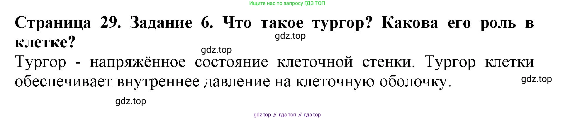 ГДЗ Биология, 6 класс Учебник, авторы: Пасечник Владимир Васильевич, Суматохин Сергей Витальевич, Гапонюк Зоя Георгиевна, Швецов Глеб Геннадьевич, издательство Просвещение, Москва, 2023, белого цвета, страница 29, номер 6, Решение 1