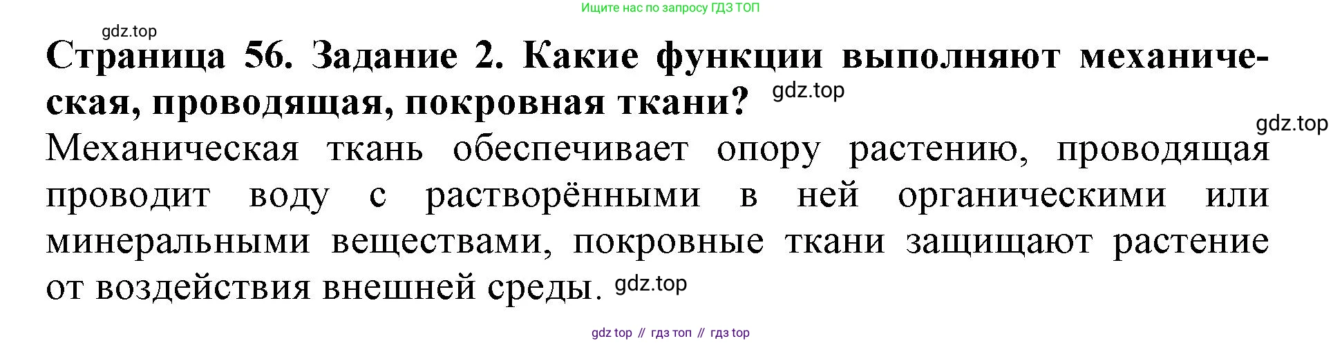 ГДЗ Биология, 6 класс Учебник, авторы: Пасечник Владимир Васильевич, Суматохин Сергей Витальевич, Гапонюк Зоя Георгиевна, Швецов Глеб Геннадьевич, издательство Просвещение, Москва, 2023, белого цвета, страница 56, номер 2, Решение 1