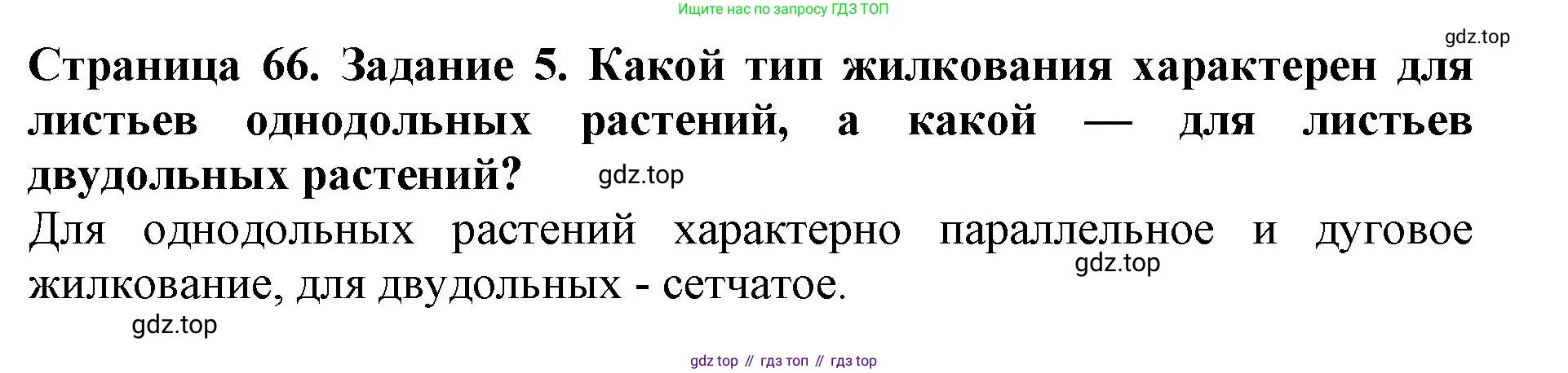 ГДЗ Биология, 6 класс Учебник, авторы: Пасечник Владимир Васильевич, Суматохин Сергей Витальевич, Гапонюк Зоя Георгиевна, Швецов Глеб Геннадьевич, издательство Просвещение, Москва, 2023, белого цвета, страница 66, номер 5, Решение 1