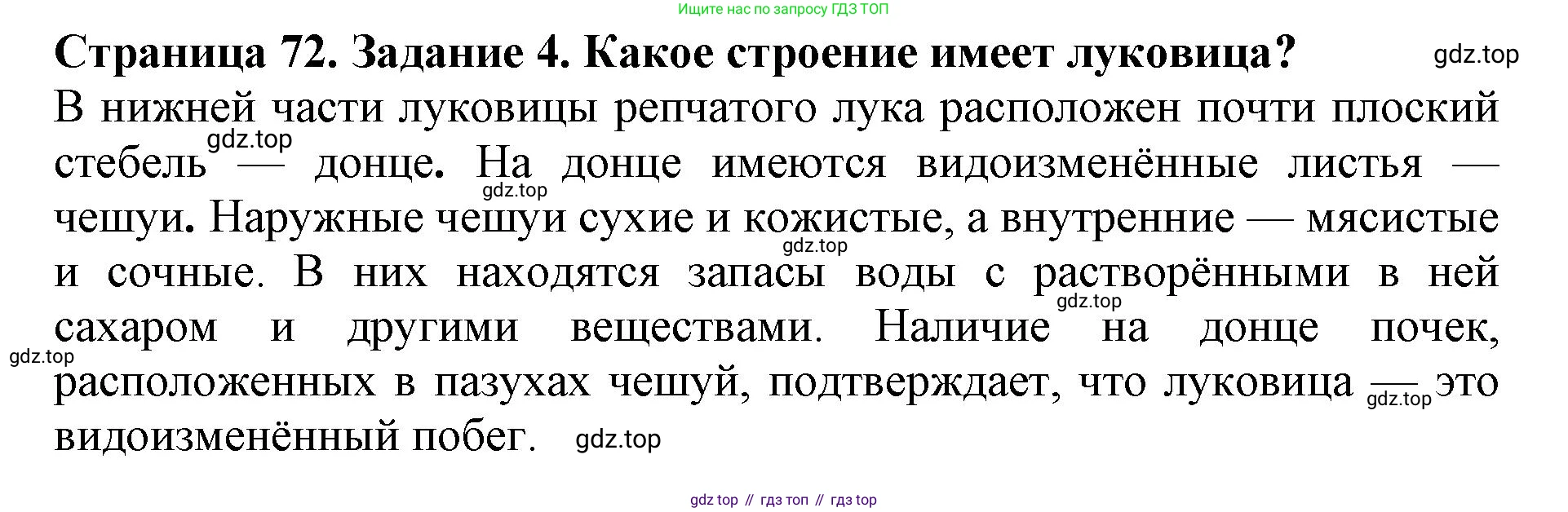 ГДЗ Биология, 6 класс Учебник, авторы: Пасечник Владимир Васильевич, Суматохин Сергей Витальевич, Гапонюк Зоя Георгиевна, Швецов Глеб Геннадьевич, издательство Просвещение, Москва, 2023, белого цвета, страница 72, номер 4, Решение 1