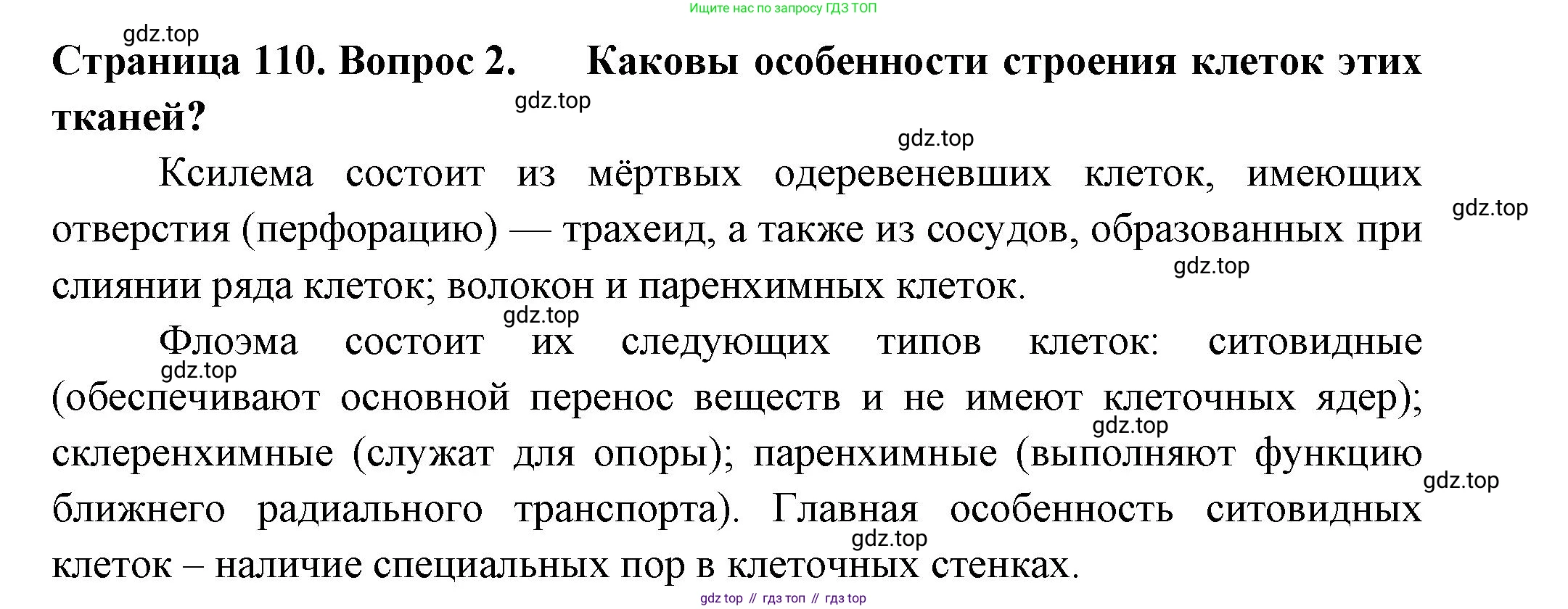 ГДЗ Биология, 6 класс Учебник, авторы: Пасечник Владимир Васильевич, Суматохин Сергей Витальевич, Гапонюк Зоя Георгиевна, Швецов Глеб Геннадьевич, издательство Просвещение, Москва, 2023, белого цвета, страница 110, номер 2, Решение 2