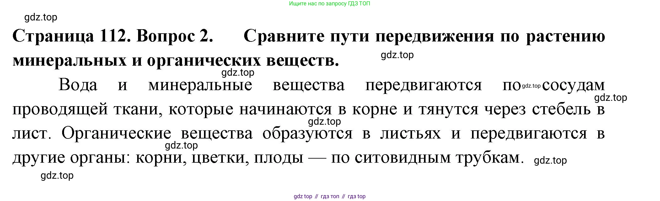 ГДЗ Биология, 6 класс Учебник, авторы: Пасечник Владимир Васильевич, Суматохин Сергей Витальевич, Гапонюк Зоя Георгиевна, Швецов Глеб Геннадьевич, издательство Просвещение, Москва, 2023, белого цвета, страница 112, номер 2, Решение 2