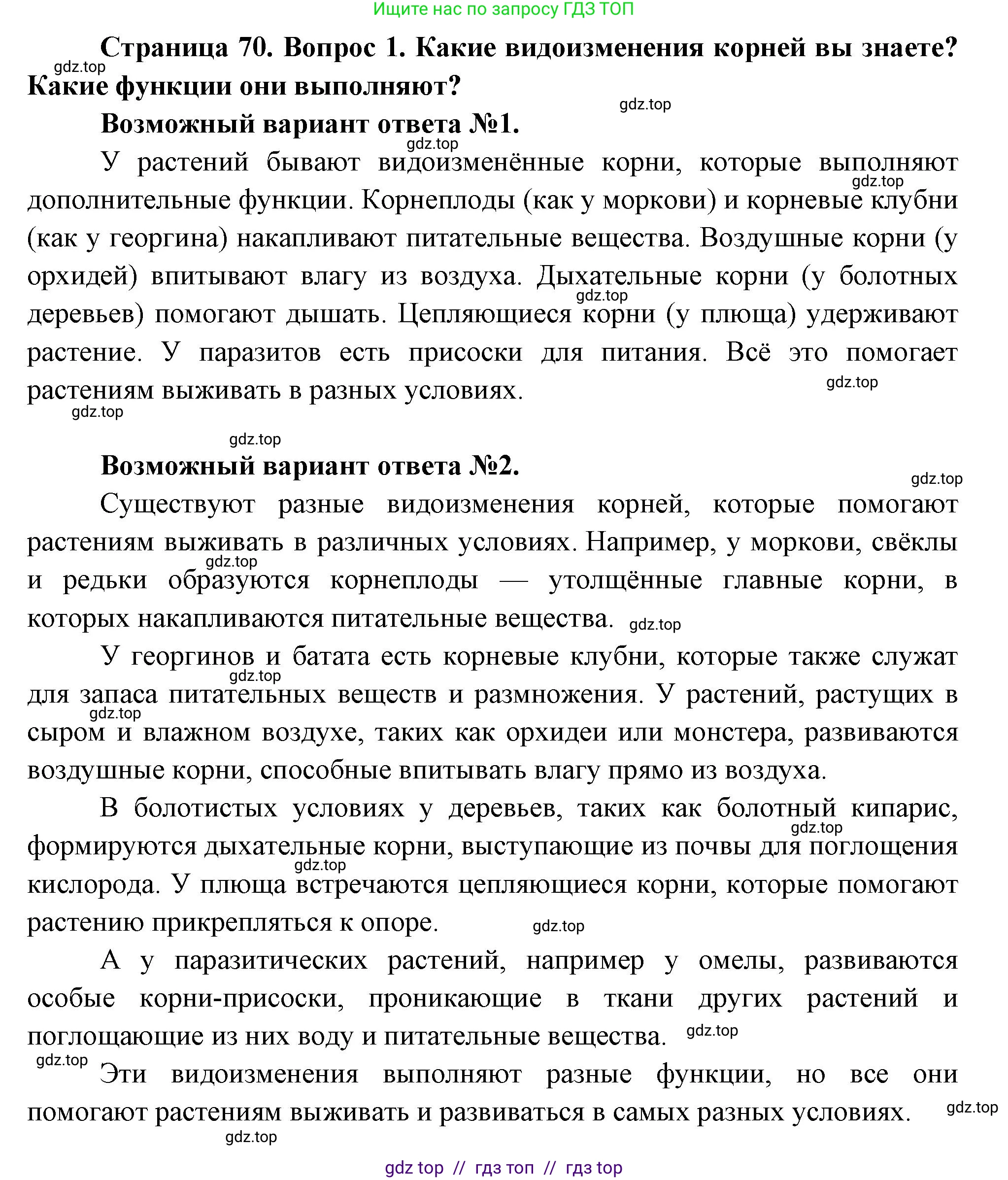Биология, 6 класс Учебник, авторы: Пасечник Владимир Васильевич, Суматохин Сергей Витальевич, Гапонюк Зоя Георгиевна, Швецов Глеб Геннадьевич, издательство Просвещение, Москва, 2023, белого цвета, страница 70, номер 1, Решение 3