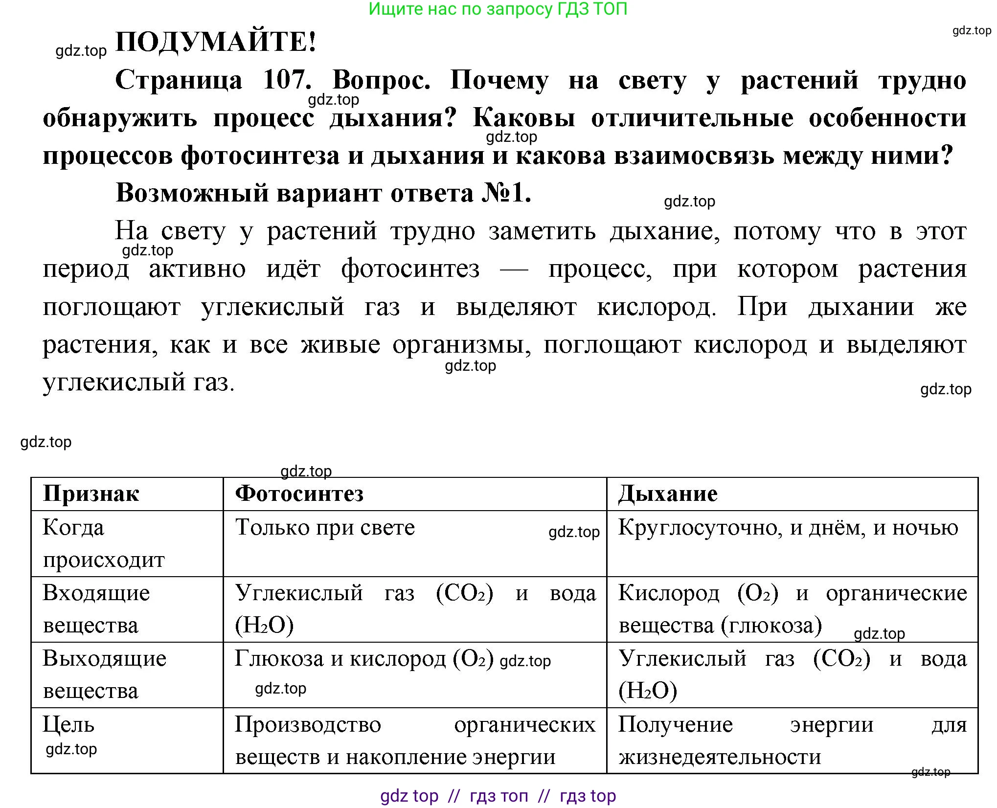 Биология, 6 класс Учебник, авторы: Пасечник Владимир Васильевич, Суматохин Сергей Витальевич, Гапонюк Зоя Георгиевна, Швецов Глеб Геннадьевич, издательство Просвещение, Москва, 2023, белого цвета, страница 107, Решение 3