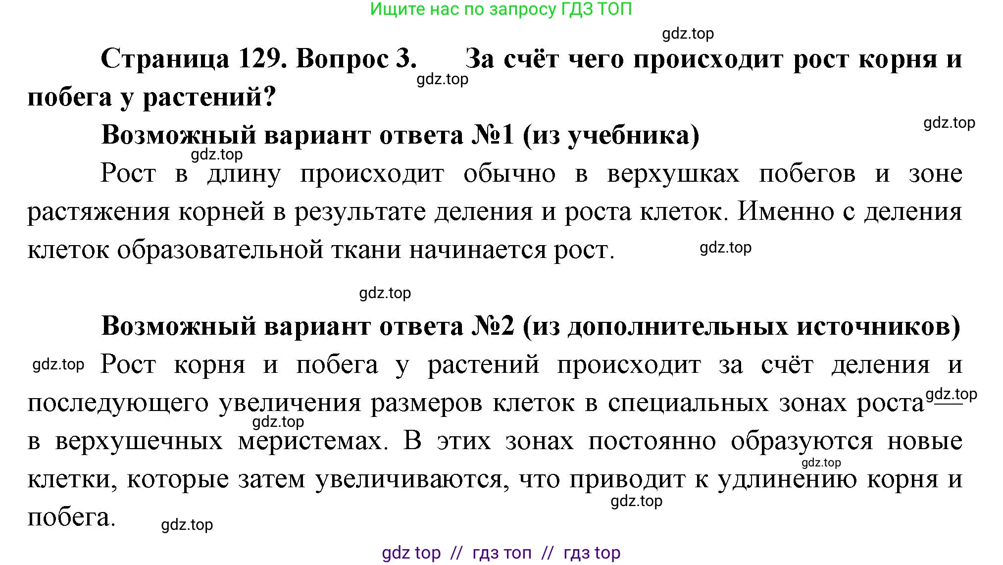 Биология, 6 класс Учебник, авторы: Пасечник Владимир Васильевич, Суматохин Сергей Витальевич, Гапонюк Зоя Георгиевна, Швецов Глеб Геннадьевич, издательство Просвещение, Москва, 2023, белого цвета, страница 129, номер 3, Решение 3