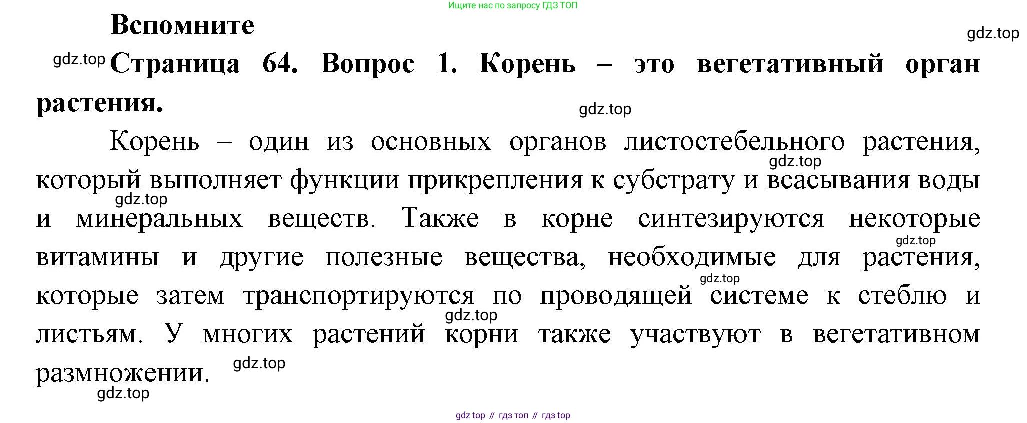 Биология, 6 класс Учебник, авторы: Пономарева Ирма Николаевна, Корнилова Ольга Анатольевна, издательство Просвещение, Москва, 2023, бирюзового цвета, страница 64, номер 1, Решение
