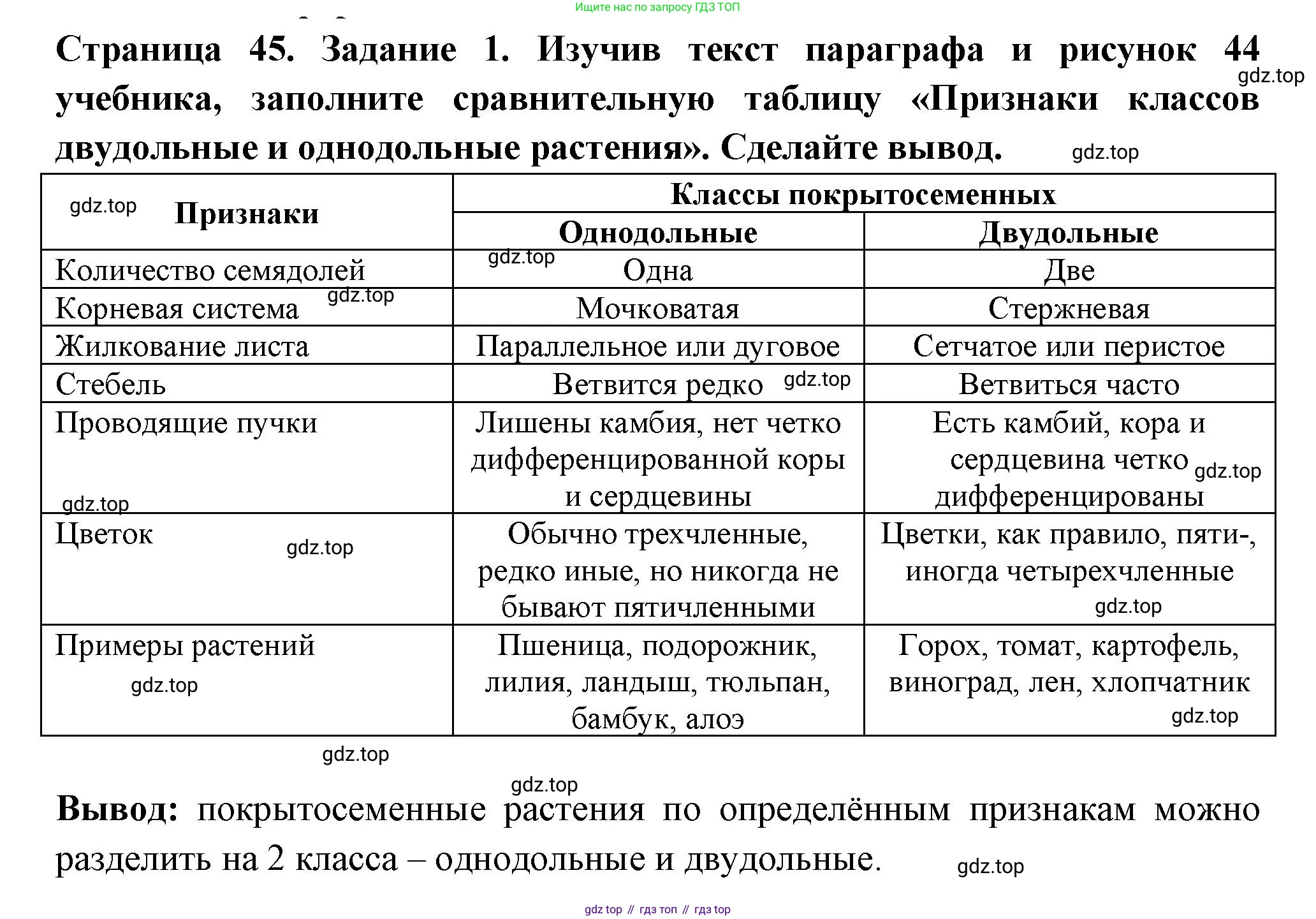 ГДЗ Биология, 7 класс рабочая тетрадь, авторы: Пасечник Владимир Васильевич, Суматохин Сергей Витальевич, Швецов Глеб Геннадьевич, Гапонюк Зоя Георгиевна, Косарькова Марина Викторовна, издательство Просвещение, Москва, 2023, бирюзового цвета, страница 45, номер 1, Решение