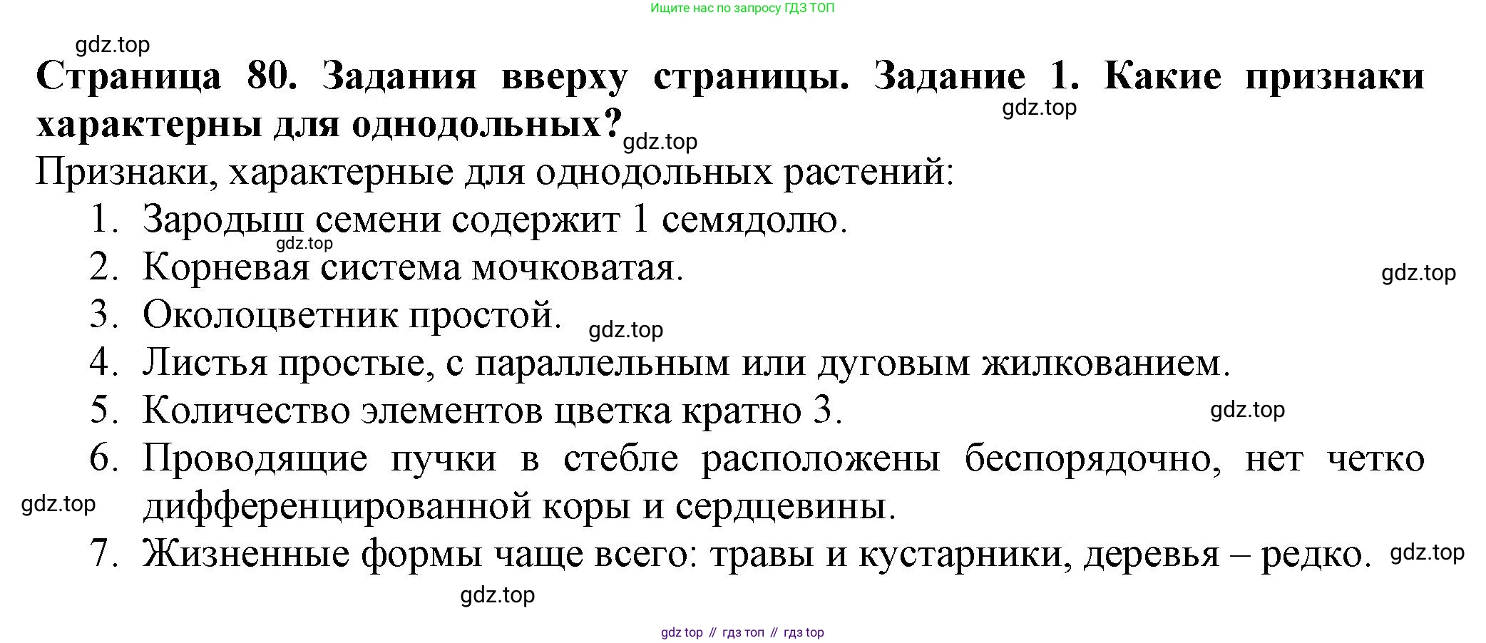 Биология, 7 класс Учебник, авторы: Пасечник Владимир Васильевич, Суматохин Сергей Витальевич, Гапонюк Зоя Георгиевна, Швецов Глеб Геннадьевич, издательство Просвещение, Москва, 2023, бирюзового цвета, страница 80, номер 1, Решение 1