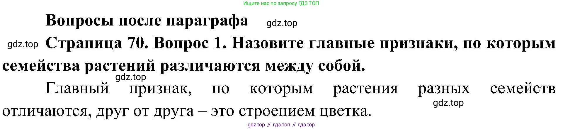 ГДЗ Биология, 7 класс Учебник, авторы: Пономарева Ирма Николаевна, Корнилова Ольга Анатольевна, издательство Просвещение, Москва, 2023, зелёного цвета, страница 70, номер 1, Решение