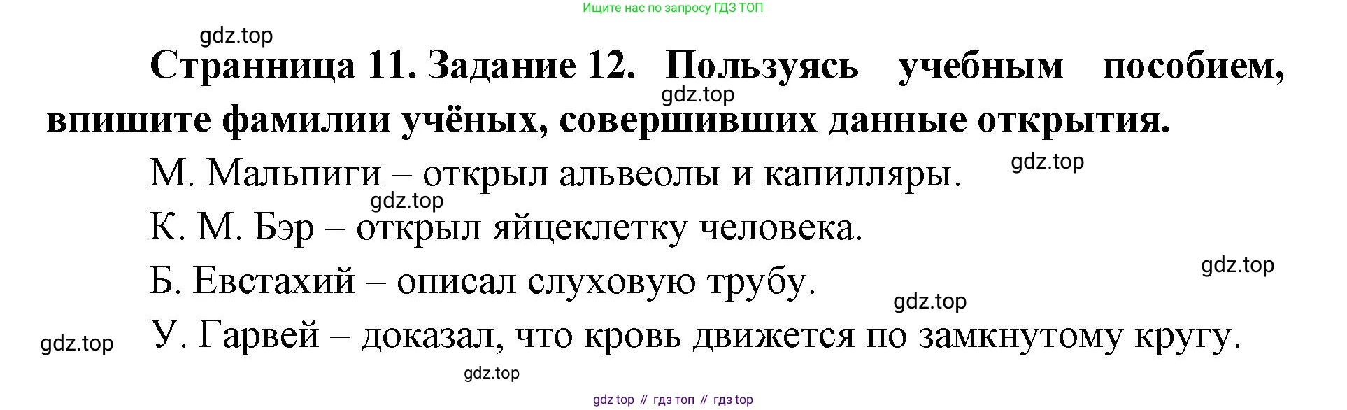 ГДЗ Биология, 8 класс рабочая тетрадь, авторы: Сонин Николай Иванович, Агафонова Инна Борисовна, издательство Просвещение, Москва, 2021, белого цвета, страница 11, номер 12, Решение