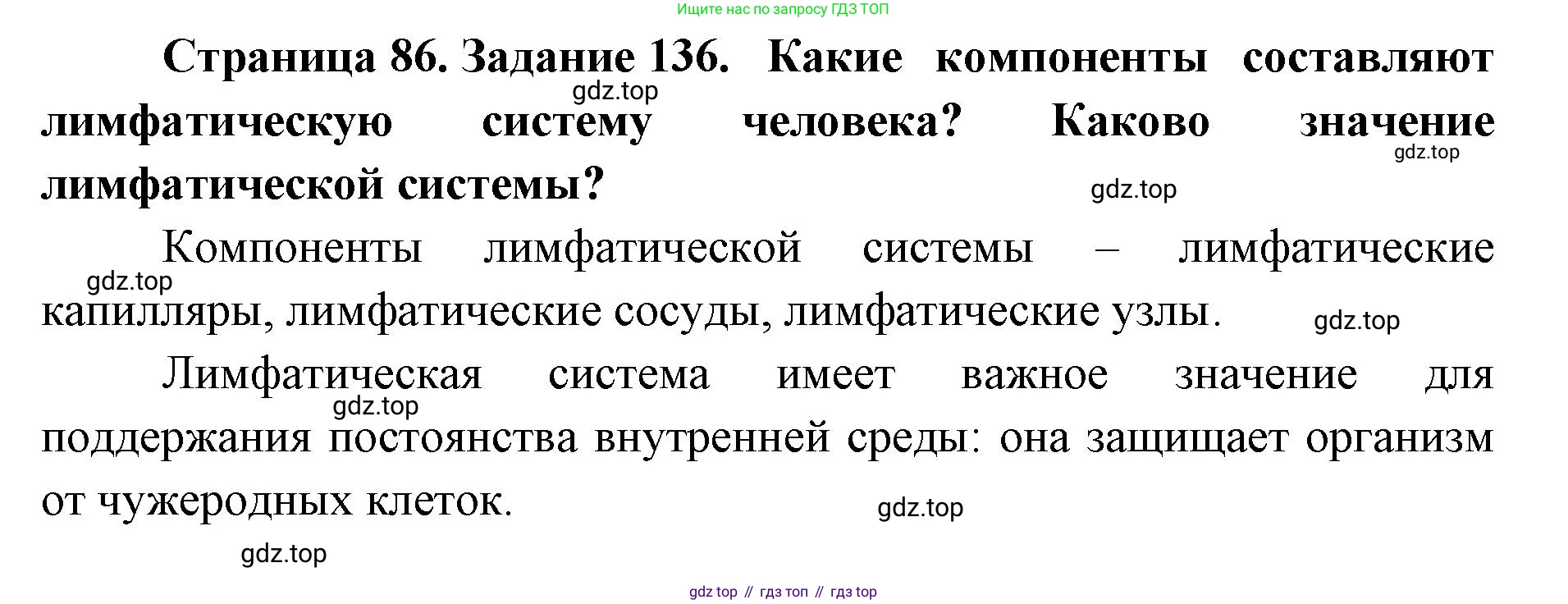 ГДЗ Биология, 8 класс рабочая тетрадь, авторы: Сонин Николай Иванович, Агафонова Инна Борисовна, издательство Просвещение, Москва, 2021, белого цвета, страница 86, номер 136, Решение
