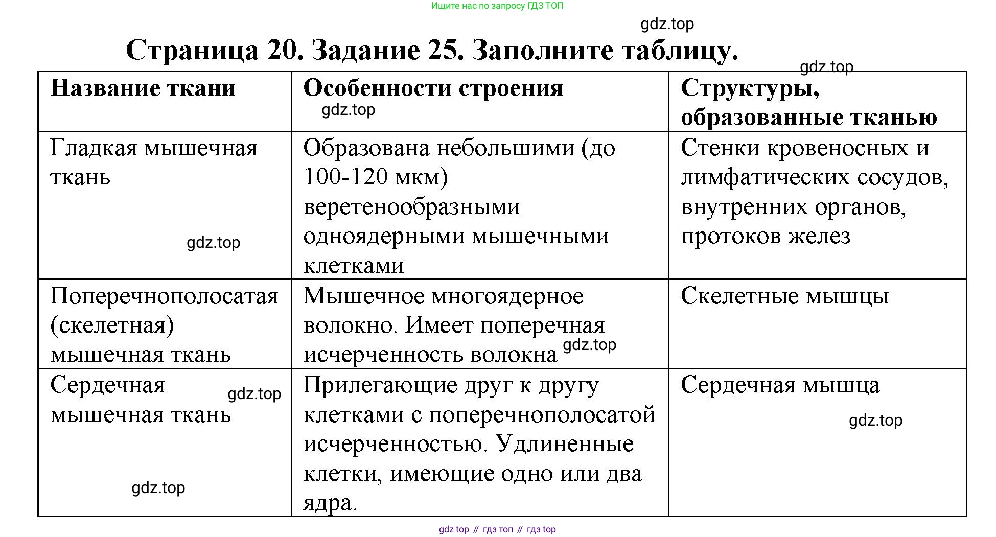 ГДЗ Биология, 8 класс рабочая тетрадь, авторы: Сонин Николай Иванович, Агафонова Инна Борисовна, издательство Просвещение, Москва, 2021, белого цвета, страница 20, номер 25, Решение