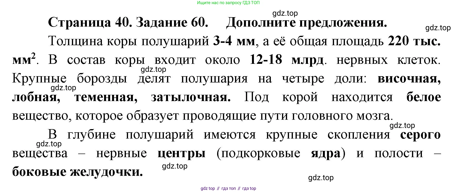 ГДЗ Биология, 8 класс рабочая тетрадь, авторы: Сонин Николай Иванович, Агафонова Инна Борисовна, издательство Просвещение, Москва, 2021, белого цвета, страница 40, номер 60, Решение