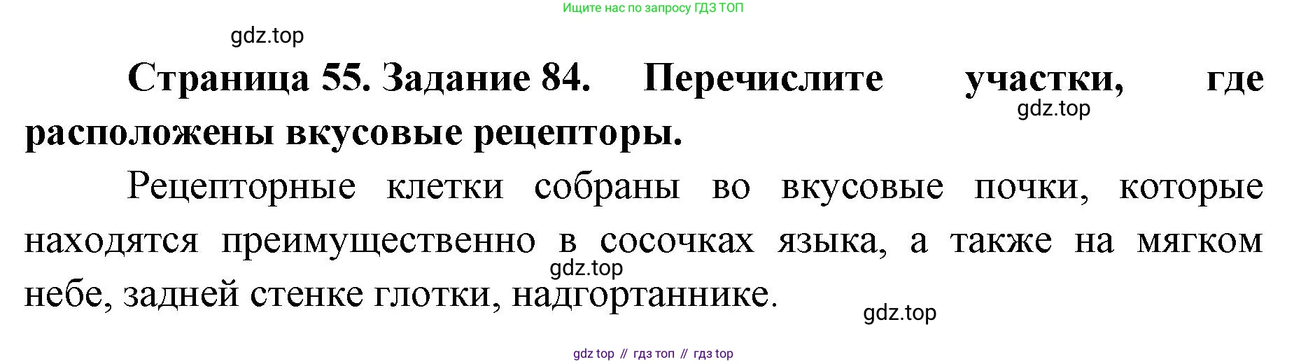 ГДЗ Биология, 8 класс рабочая тетрадь, авторы: Сонин Николай Иванович, Агафонова Инна Борисовна, издательство Просвещение, Москва, 2021, белого цвета, страница 55, номер 84, Решение