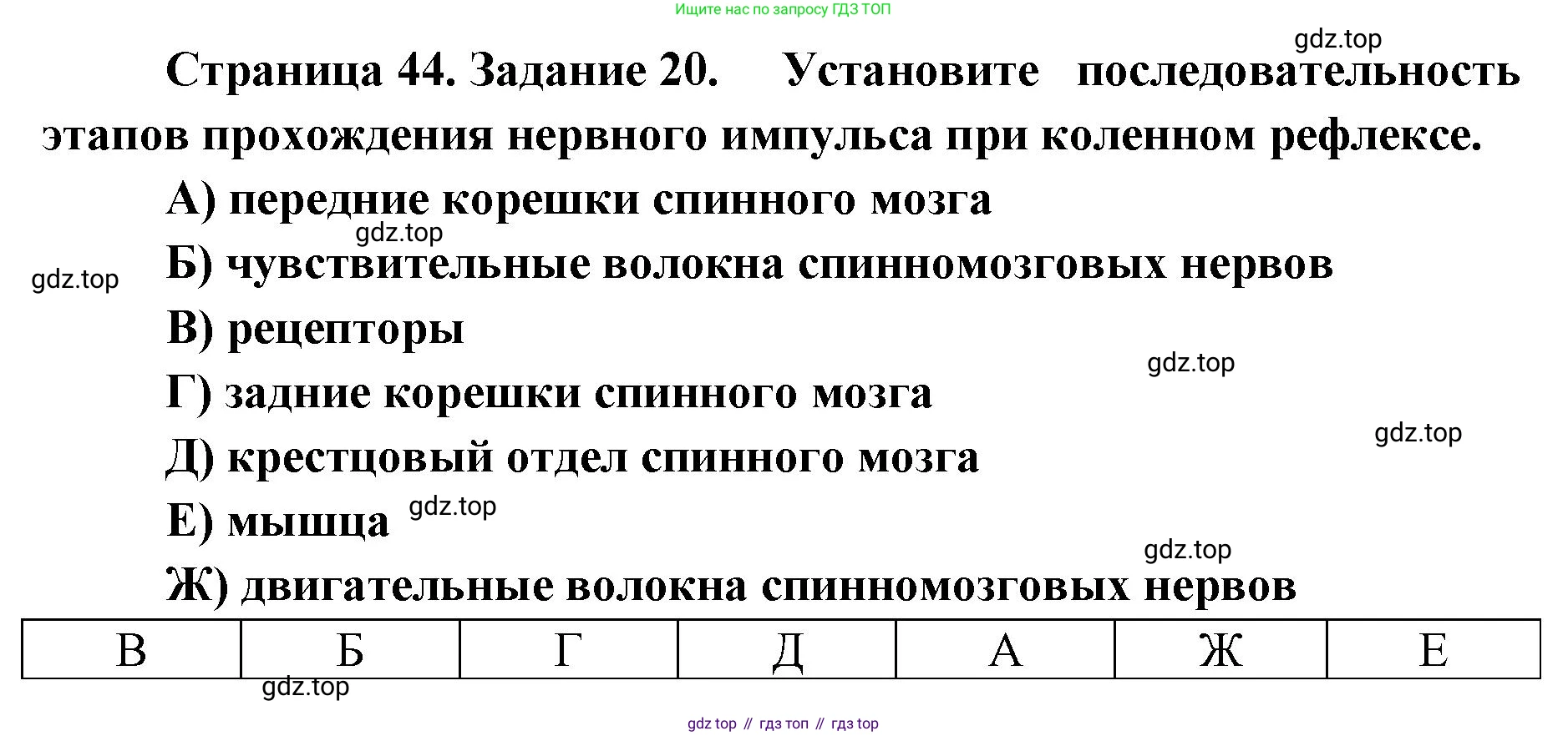ГДЗ Биология, 8 класс рабочая тетрадь, авторы: Сонин Николай Иванович, Агафонова Инна Борисовна, издательство Просвещение, Москва, 2021, белого цвета, страница 44, номер 20, Решение