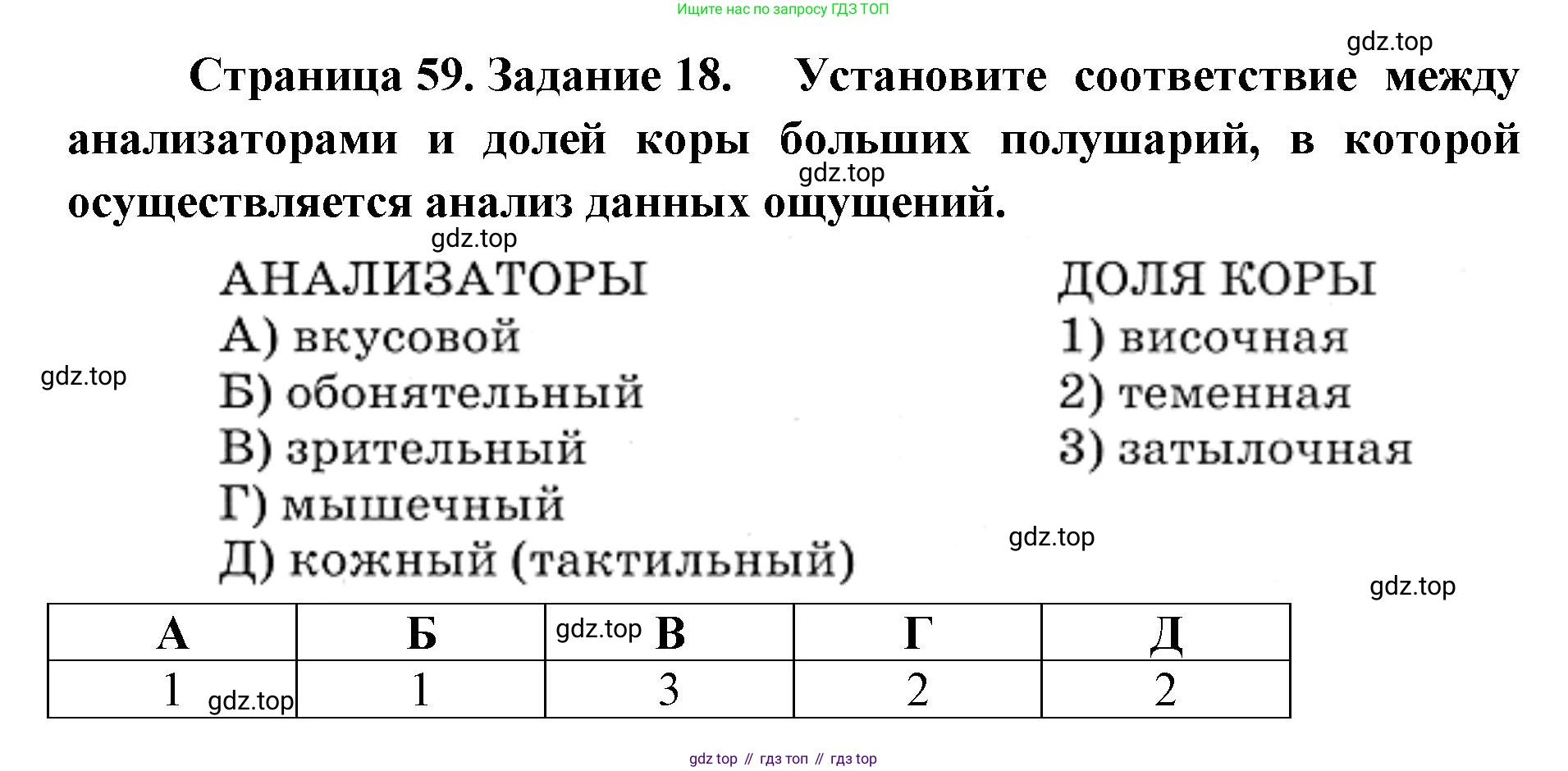 ГДЗ Биология, 8 класс рабочая тетрадь, авторы: Сонин Николай Иванович, Агафонова Инна Борисовна, издательство Просвещение, Москва, 2021, белого цвета, страница 59, номер 18, Решение