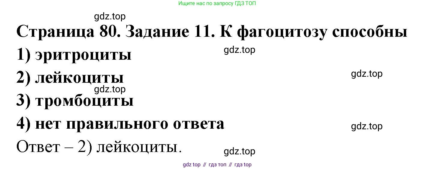 ГДЗ Биология, 8 класс рабочая тетрадь, авторы: Сонин Николай Иванович, Агафонова Инна Борисовна, издательство Просвещение, Москва, 2021, белого цвета, страница 80, номер 11, Решение