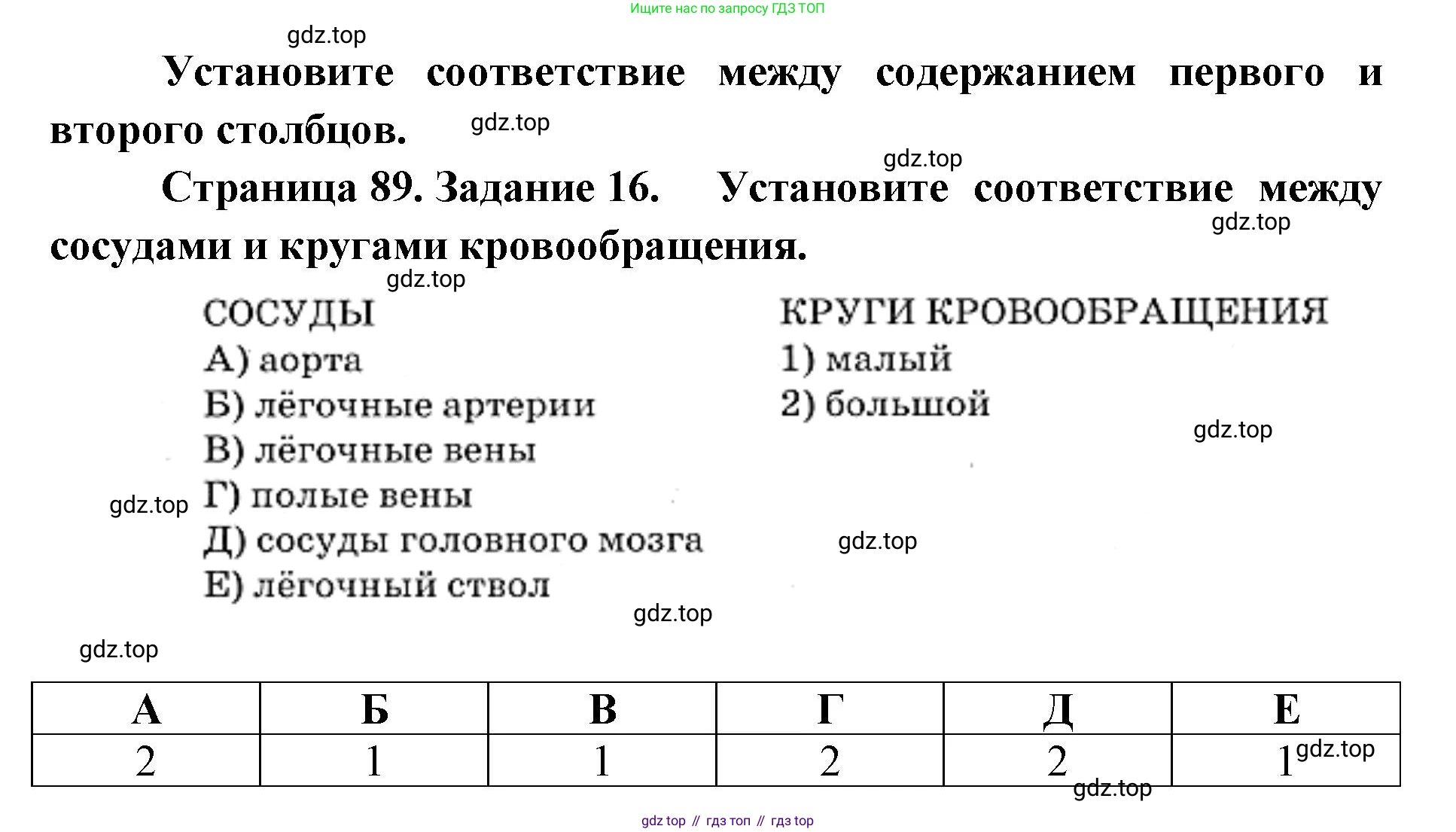 ГДЗ Биология, 8 класс рабочая тетрадь, авторы: Сонин Николай Иванович, Агафонова Инна Борисовна, издательство Просвещение, Москва, 2021, белого цвета, страница 89, номер 16, Решение