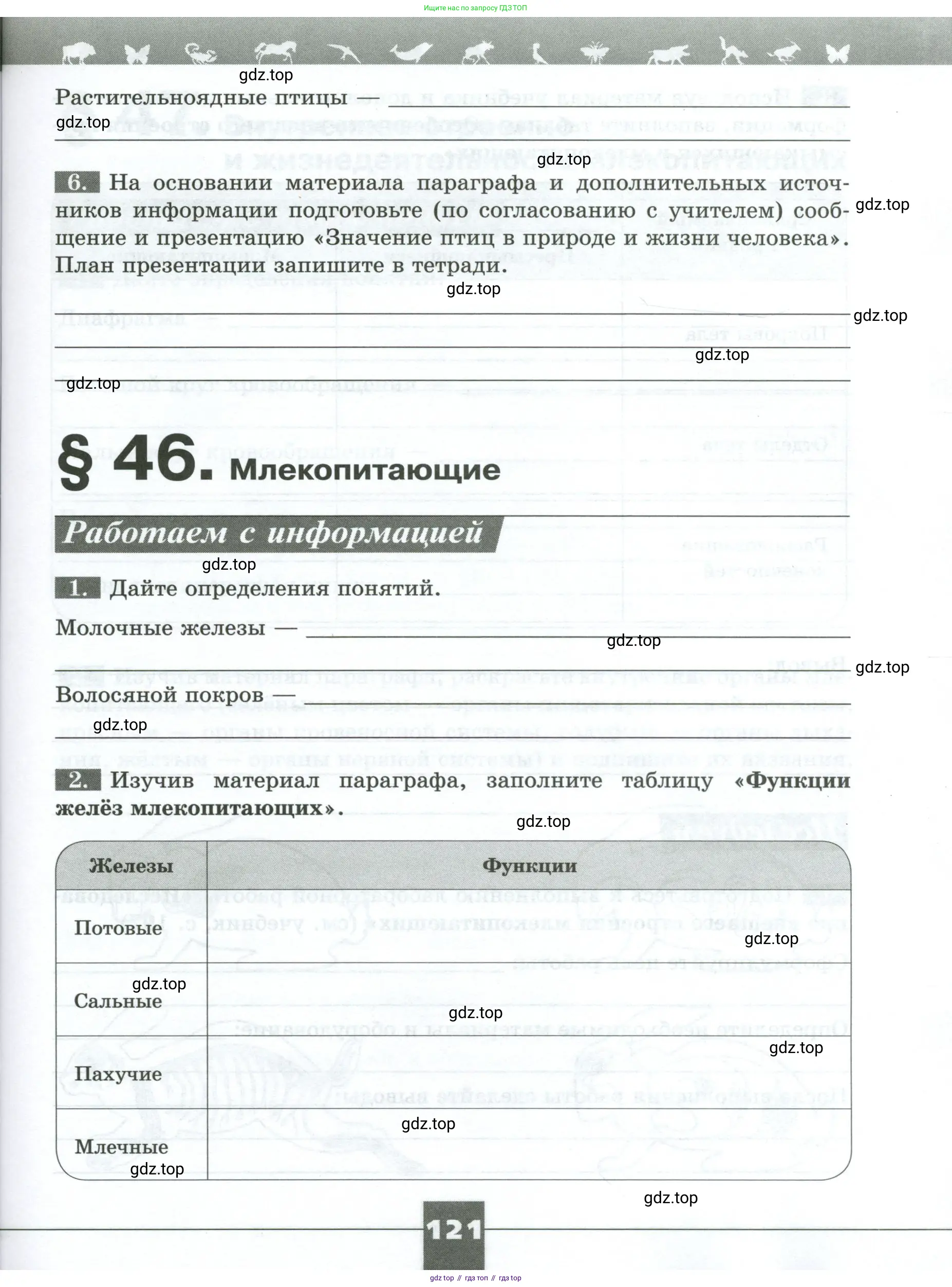 Биология, 8 класс рабочая тетрадь, авторы: Суматохин Сергей Витальевич, Пасечник Владимир Васильевич, Гапонюк Зоя Георгиевна, издательство Просвещение, Москва, 2023, оранжевого цвета, страница 121
