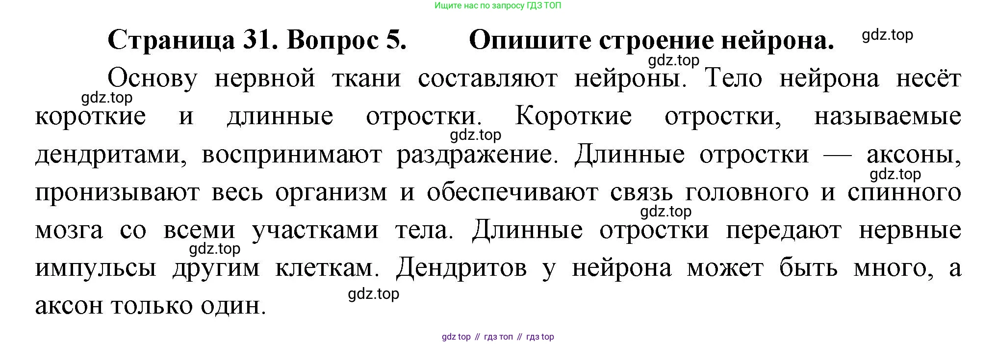 Биология, 8 класс Учебник, авторы: Драгомилов Александр Григорьевич, Маш Реми Давидович, издательство Просвещение, Москва, 2019, оранжевого цвета, страница 31, номер 5, Решение