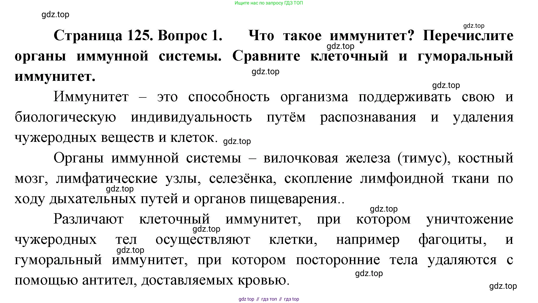 Биология, 8 класс Учебник, авторы: Драгомилов Александр Григорьевич, Маш Реми Давидович, издательство Просвещение, Москва, 2019, оранжевого цвета, страница 125, номер 1, Решение