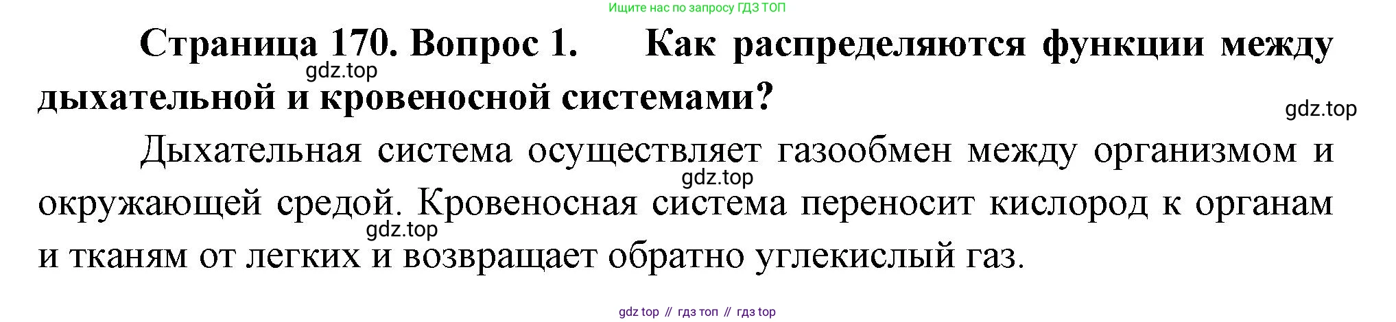 Биология, 8 класс Учебник, авторы: Драгомилов Александр Григорьевич, Маш Реми Давидович, издательство Просвещение, Москва, 2019, оранжевого цвета, страница 170, номер 1, Решение