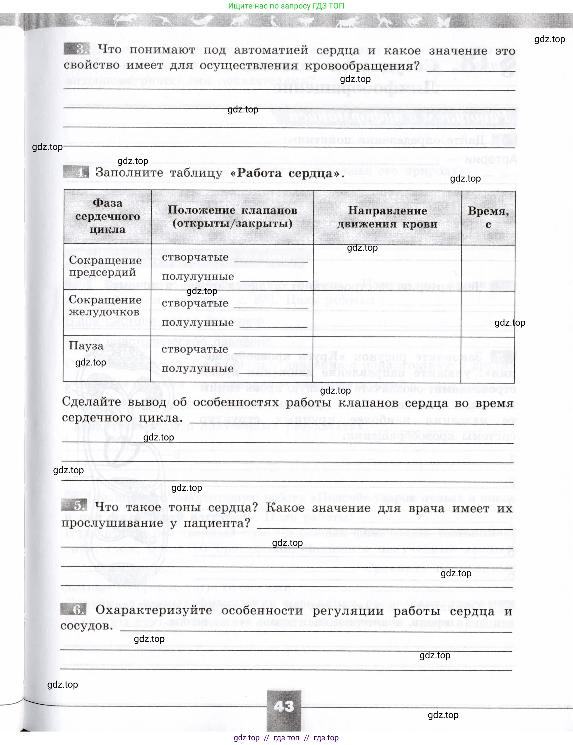 Биология, 8 класс рабочая тетрадь, авторы: Пасечник Владимир Васильевич, Швецов Глеб Геннадьевич, издательство Просвещение, Москва, 2019, страница 43
