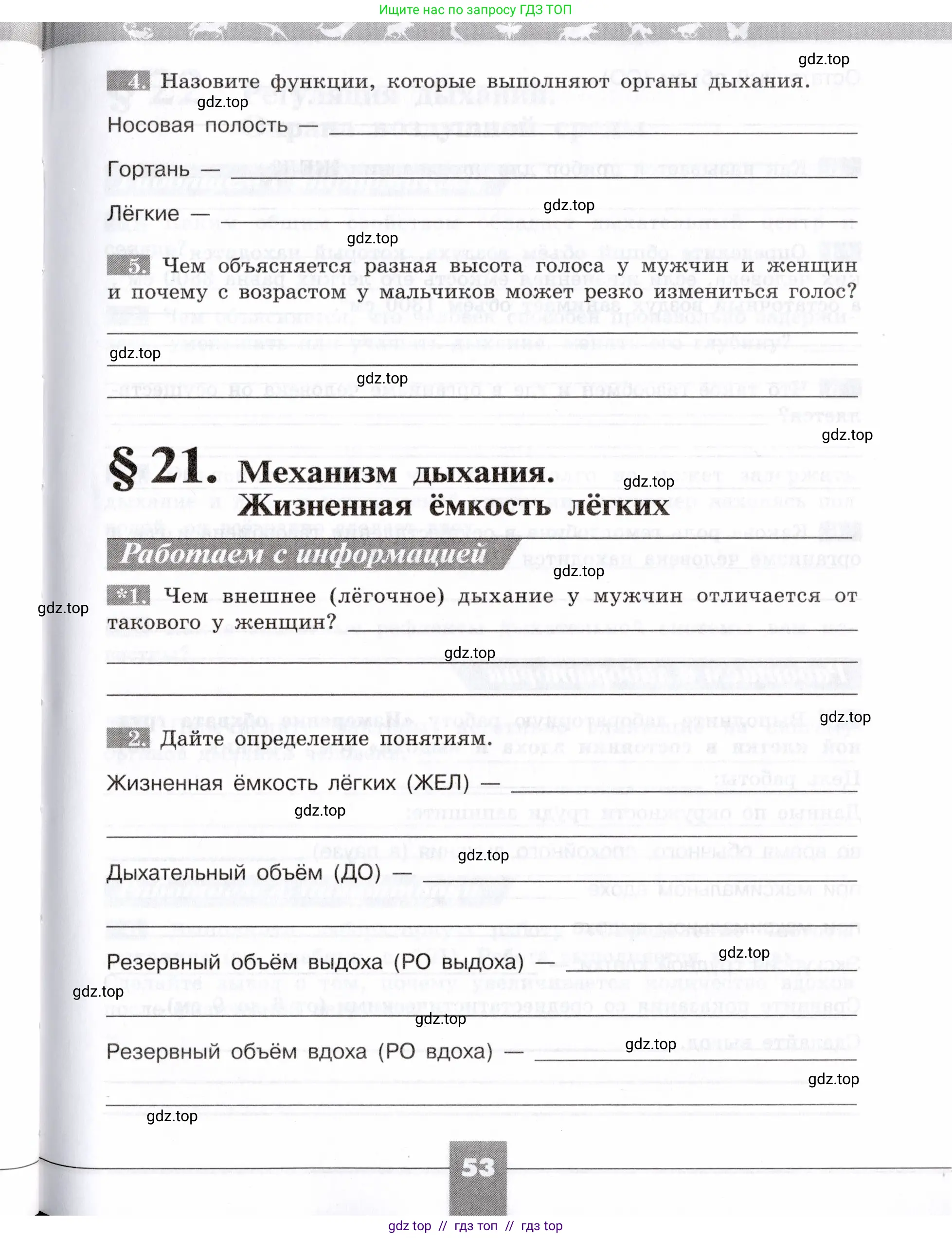 Биология, 8 класс рабочая тетрадь, авторы: Пасечник Владимир Васильевич, Швецов Глеб Геннадьевич, издательство Просвещение, Москва, 2019, страница 53