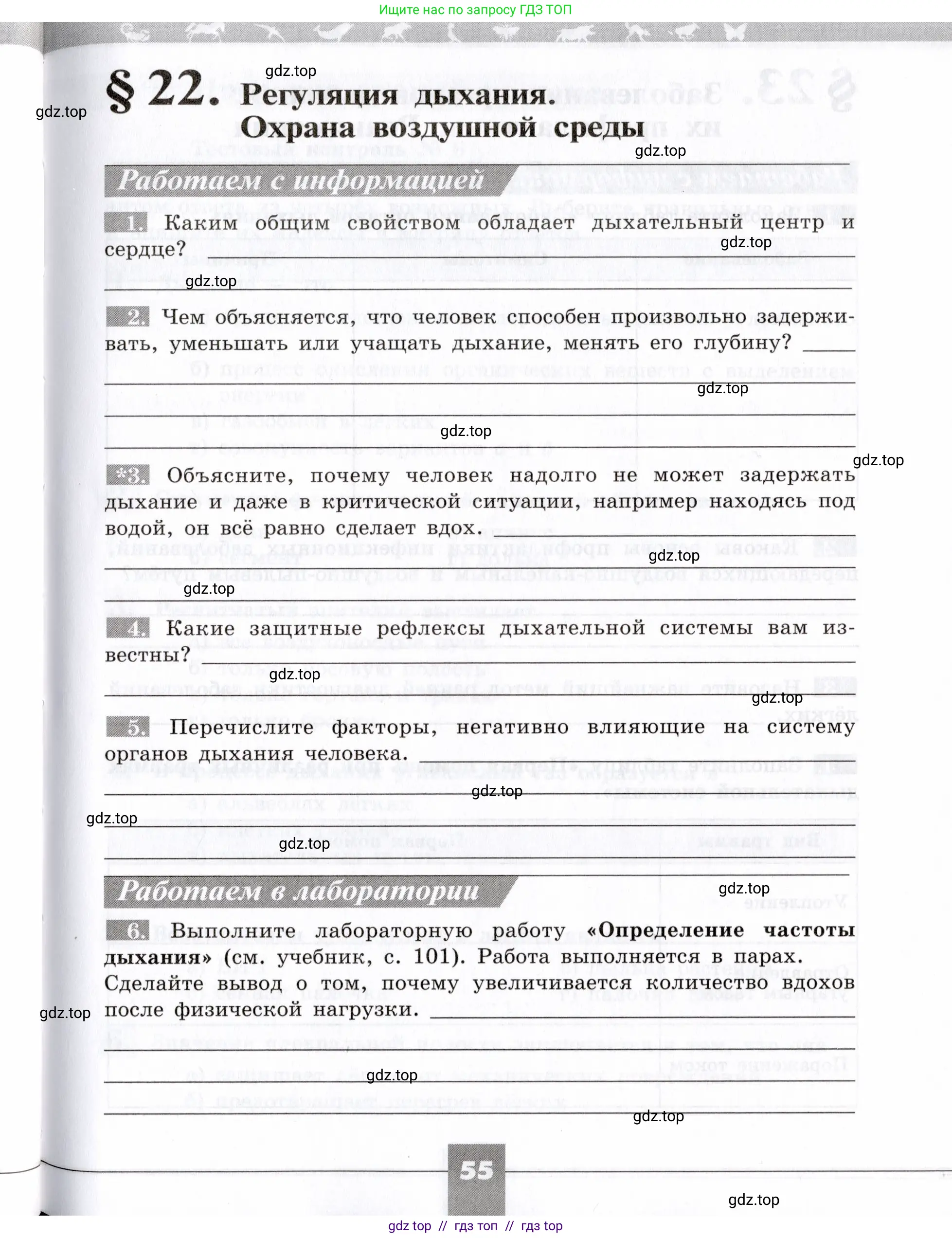 Биология, 8 класс рабочая тетрадь, авторы: Пасечник Владимир Васильевич, Швецов Глеб Геннадьевич, издательство Просвещение, Москва, 2019, страница 55