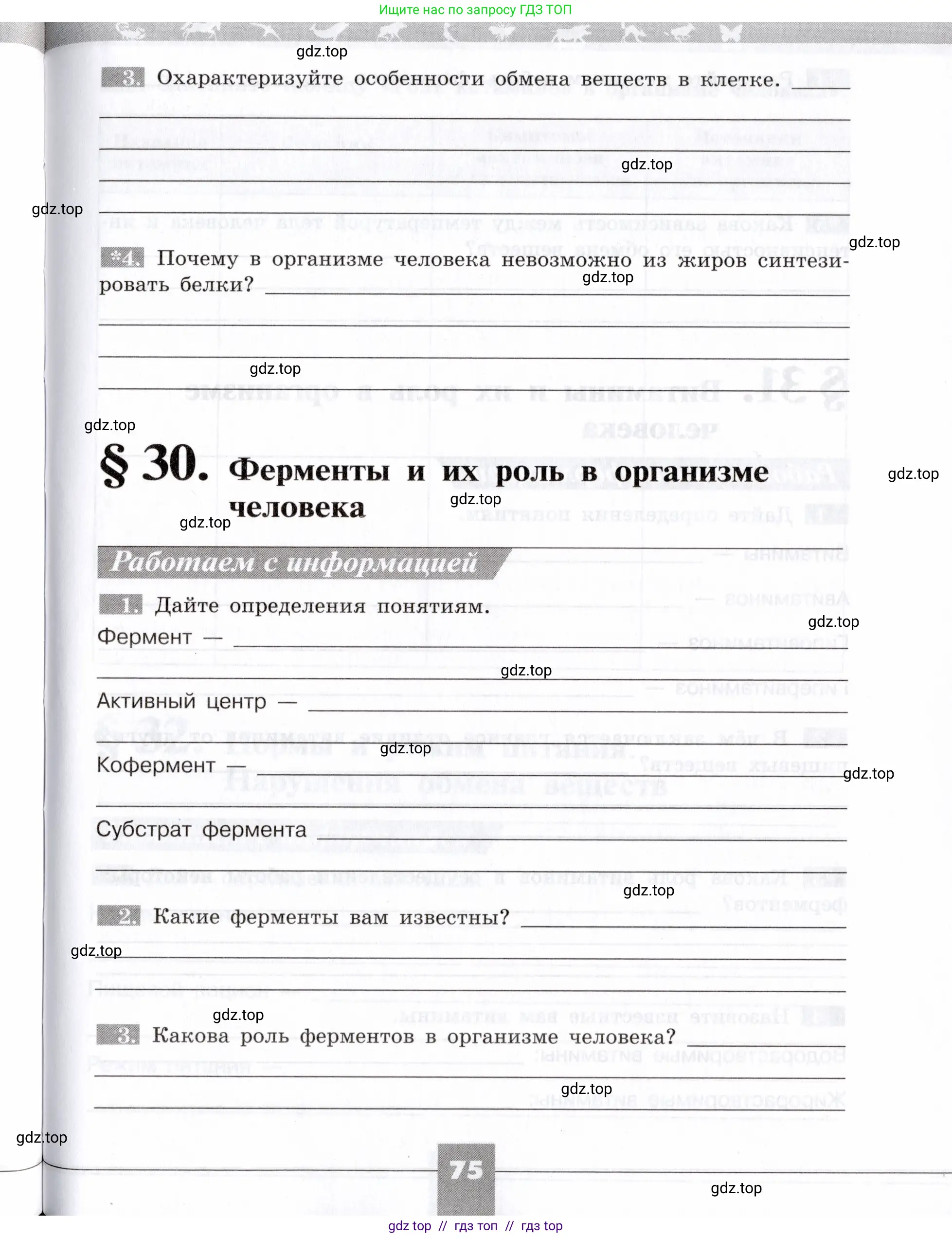 Биология, 8 класс рабочая тетрадь, авторы: Пасечник Владимир Васильевич, Швецов Глеб Геннадьевич, издательство Просвещение, Москва, 2019, страница 75
