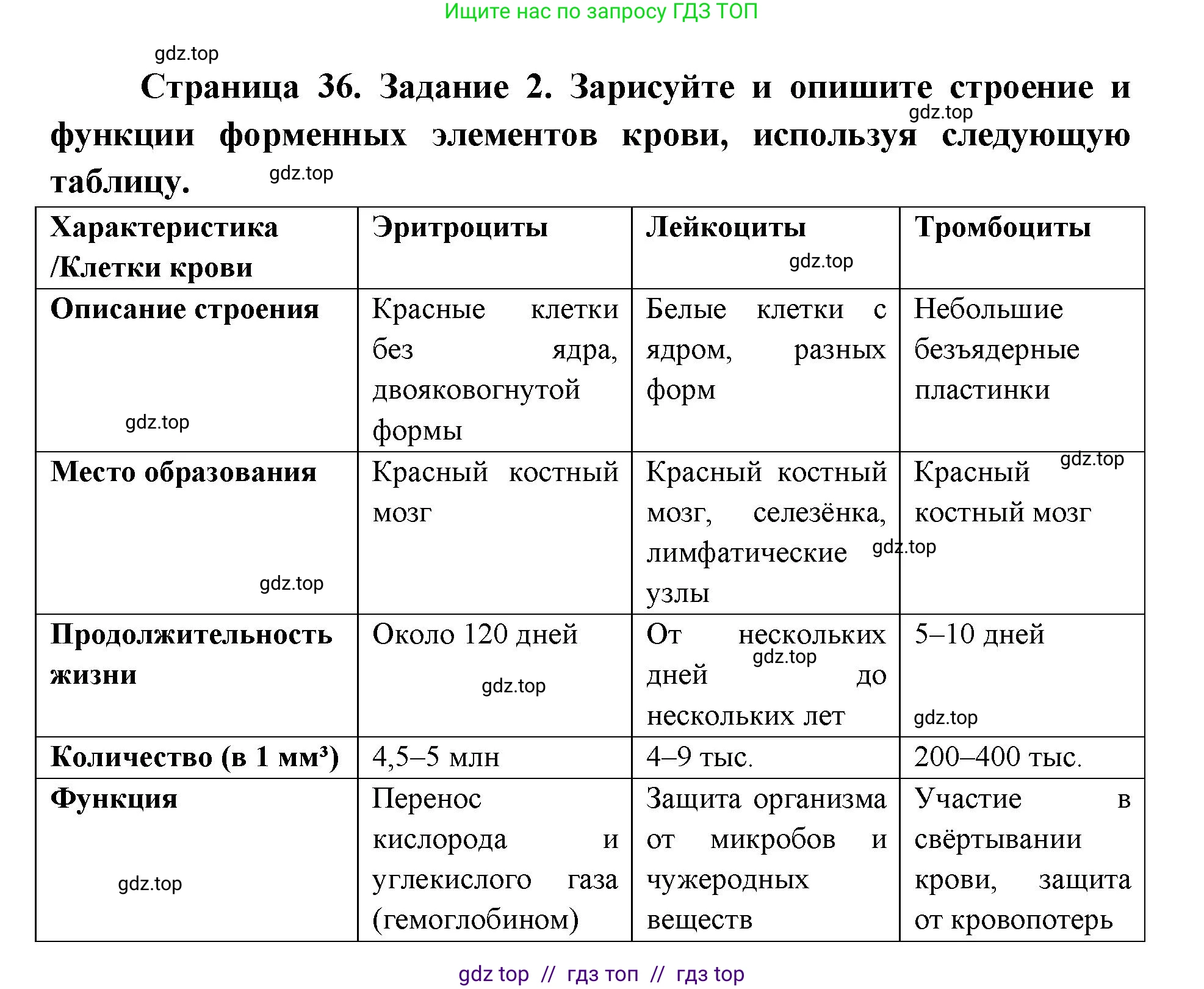 Биология, 8 класс рабочая тетрадь, авторы: Пасечник Владимир Васильевич, Швецов Глеб Геннадьевич, издательство Просвещение, Москва, 2019, страница 36, номер 2, Решение