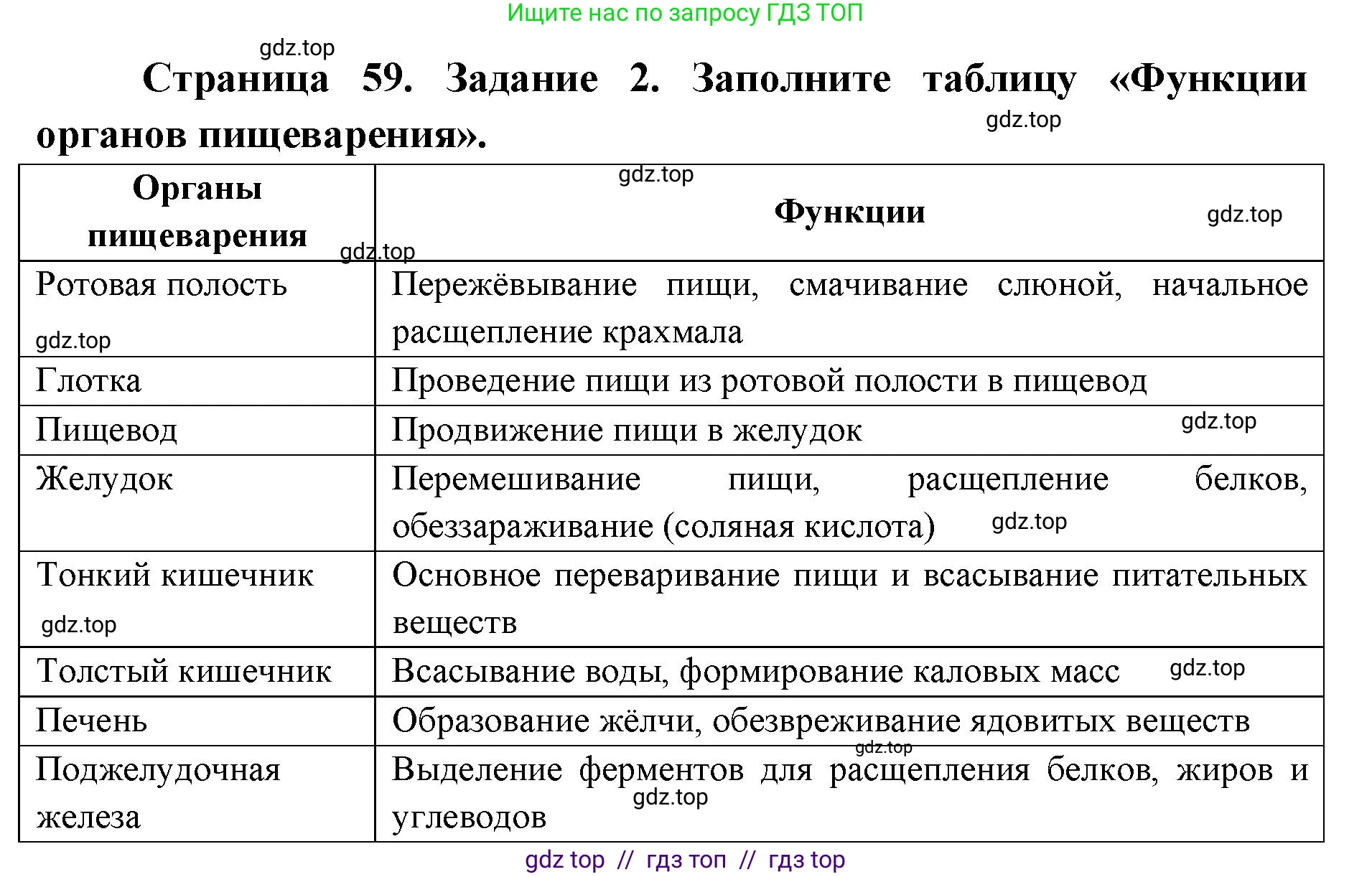 Биология, 8 класс рабочая тетрадь, авторы: Пасечник Владимир Васильевич, Швецов Глеб Геннадьевич, издательство Просвещение, Москва, 2019, страница 59, номер 2, Решение