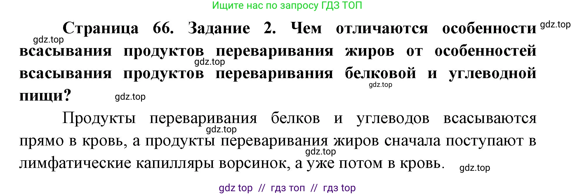 Биология, 8 класс рабочая тетрадь, авторы: Пасечник Владимир Васильевич, Швецов Глеб Геннадьевич, издательство Просвещение, Москва, 2019, страница 66, номер 2, Решение