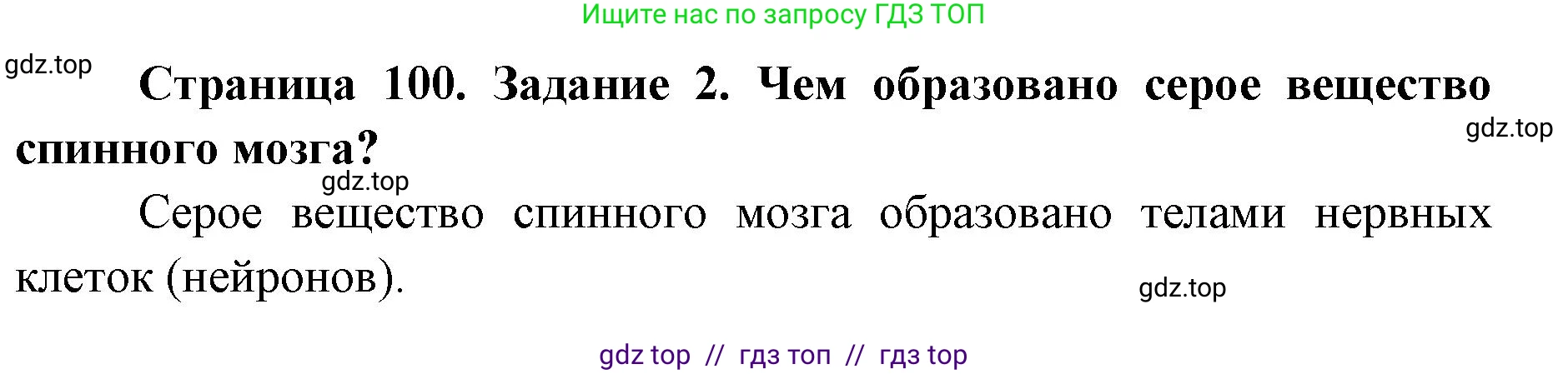 Биология, 8 класс рабочая тетрадь, авторы: Пасечник Владимир Васильевич, Швецов Глеб Геннадьевич, издательство Просвещение, Москва, 2019, страница 100, номер 2, Решение