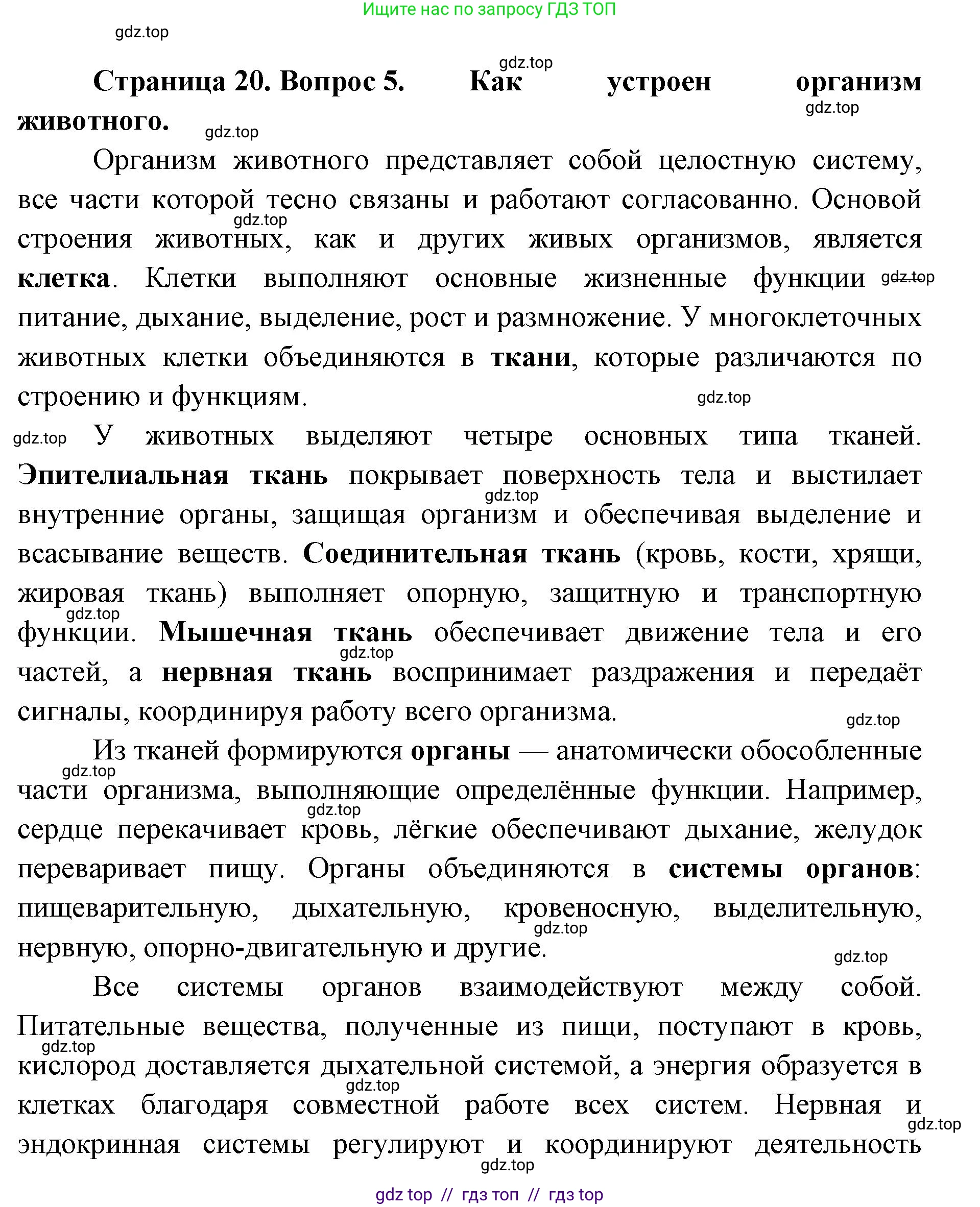 Биология, 8 класс Учебник, авторы: Пасечник Владимир Васильевич, Суматохин Сергей Витальевич, Гапонюк Зоя Георгиевна, издательство Просвещение, Москва, 2023, белого цвета, страница 20, номер 5, Решение 2