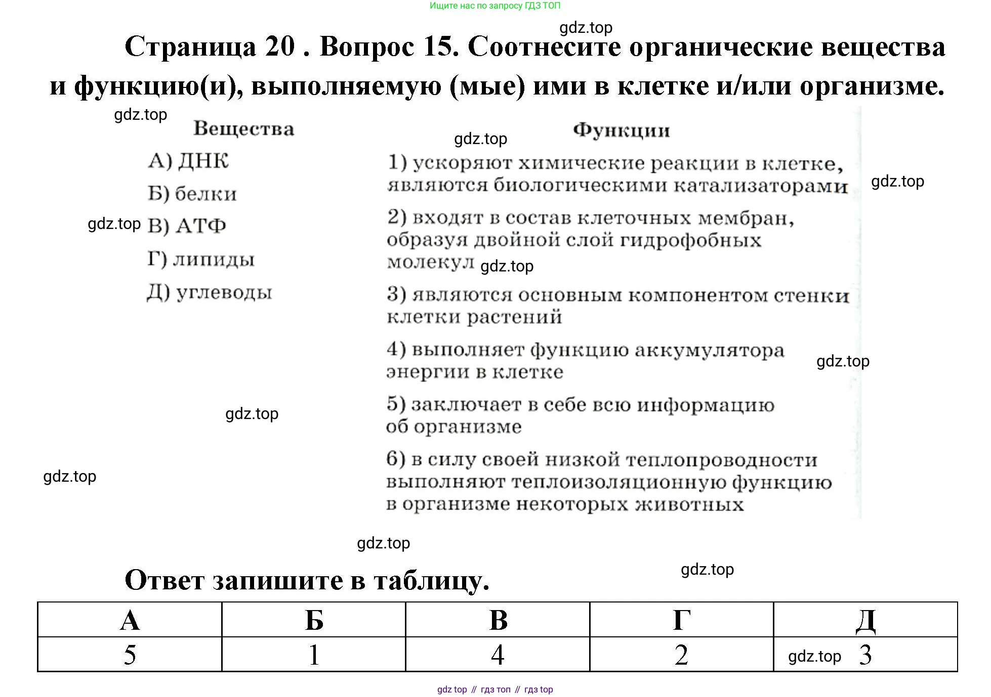 ГДЗ Биология, 9 класс Диагностические работы, авторы: Пасечник Владимир Васильевич, Швецов Глеб Геннадьевич, издательство Просвещение, Москва, 2021, зелёного цвета, страница 20, номер 15, Решение